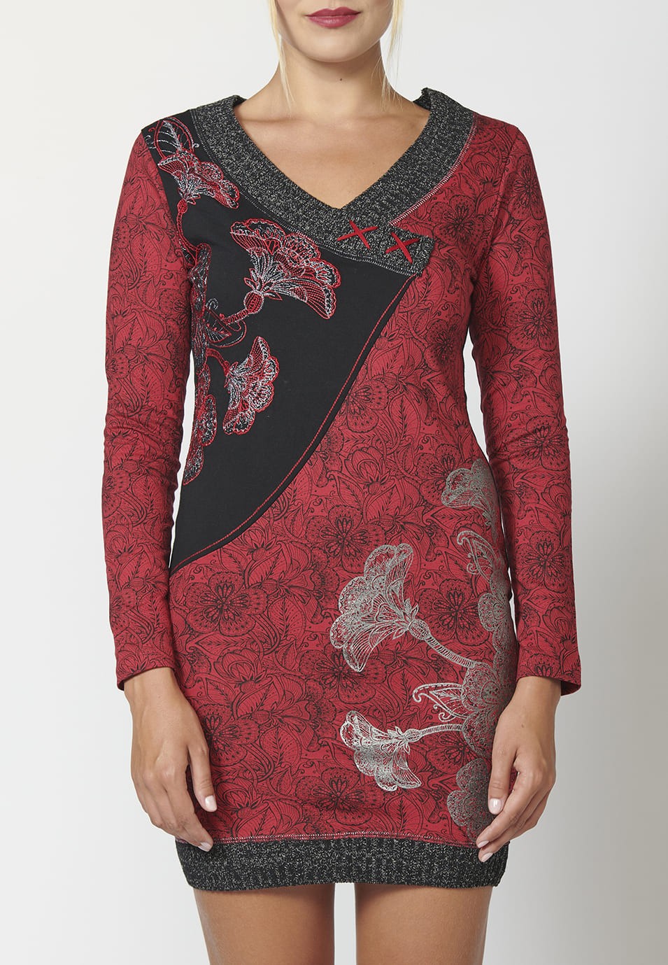 Vestido manga larga con escote en pico y Estampado floral para Mujer