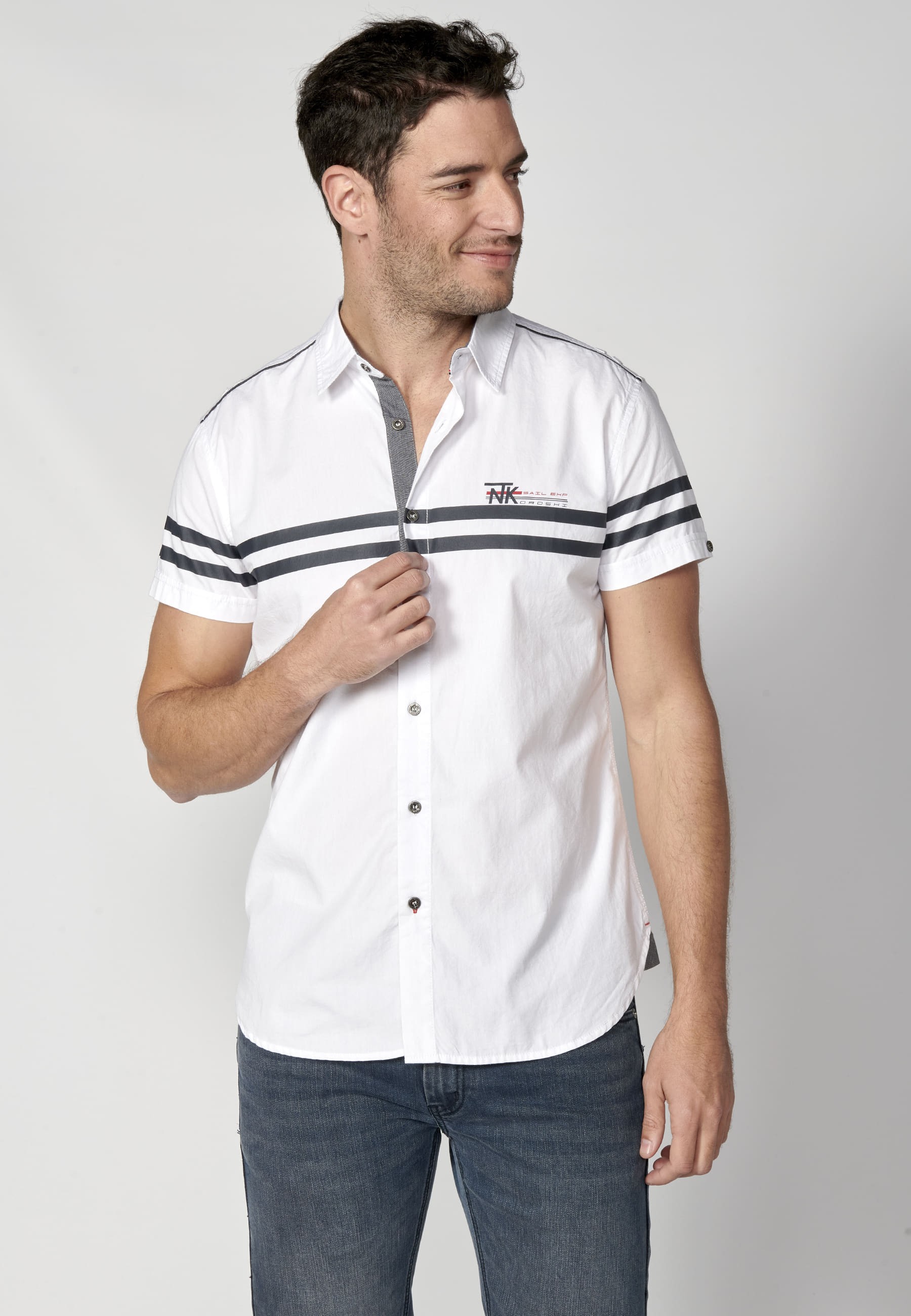 White cotton short-sleeved shirt for Men 5
