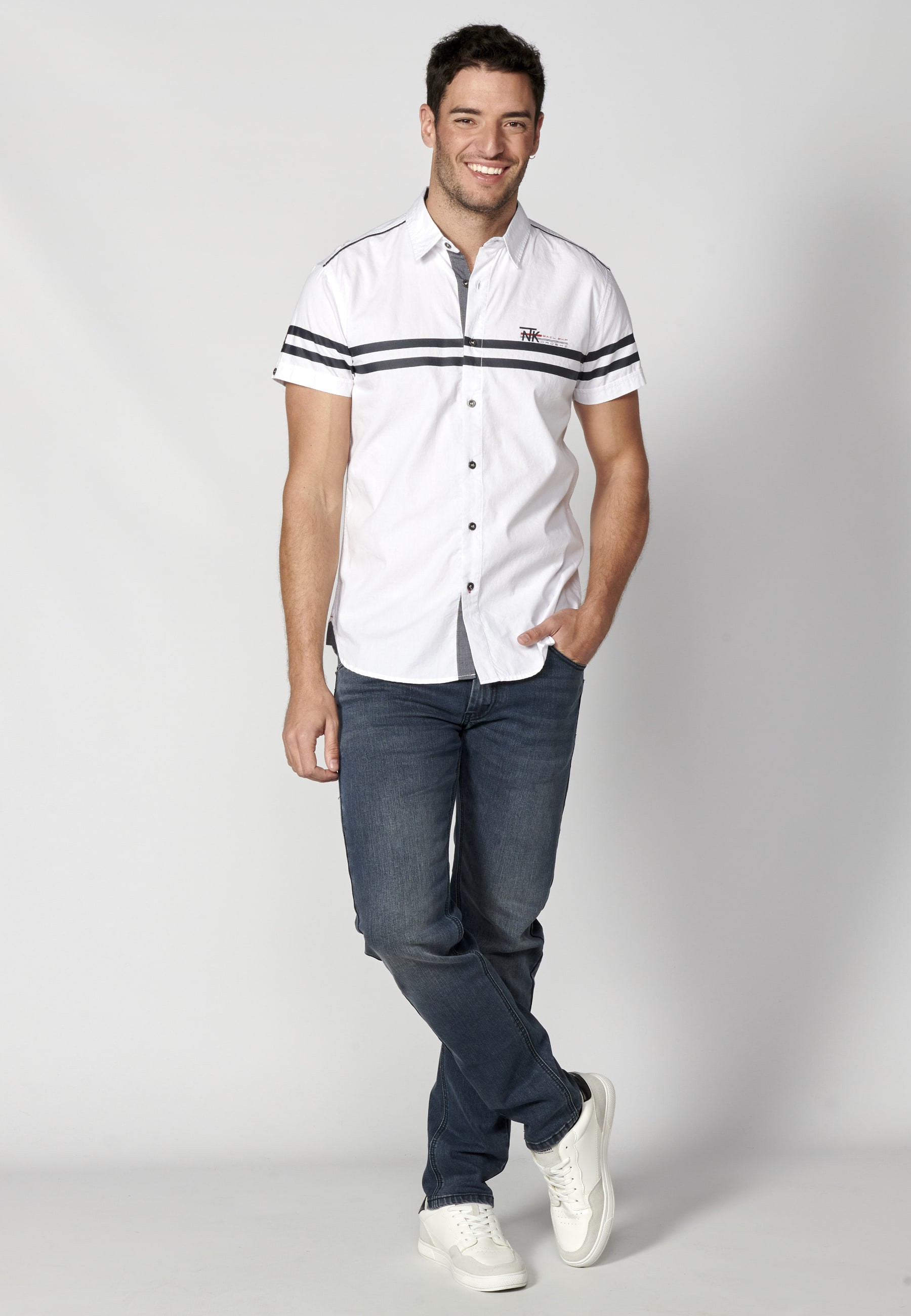 White cotton short-sleeved shirt for Men