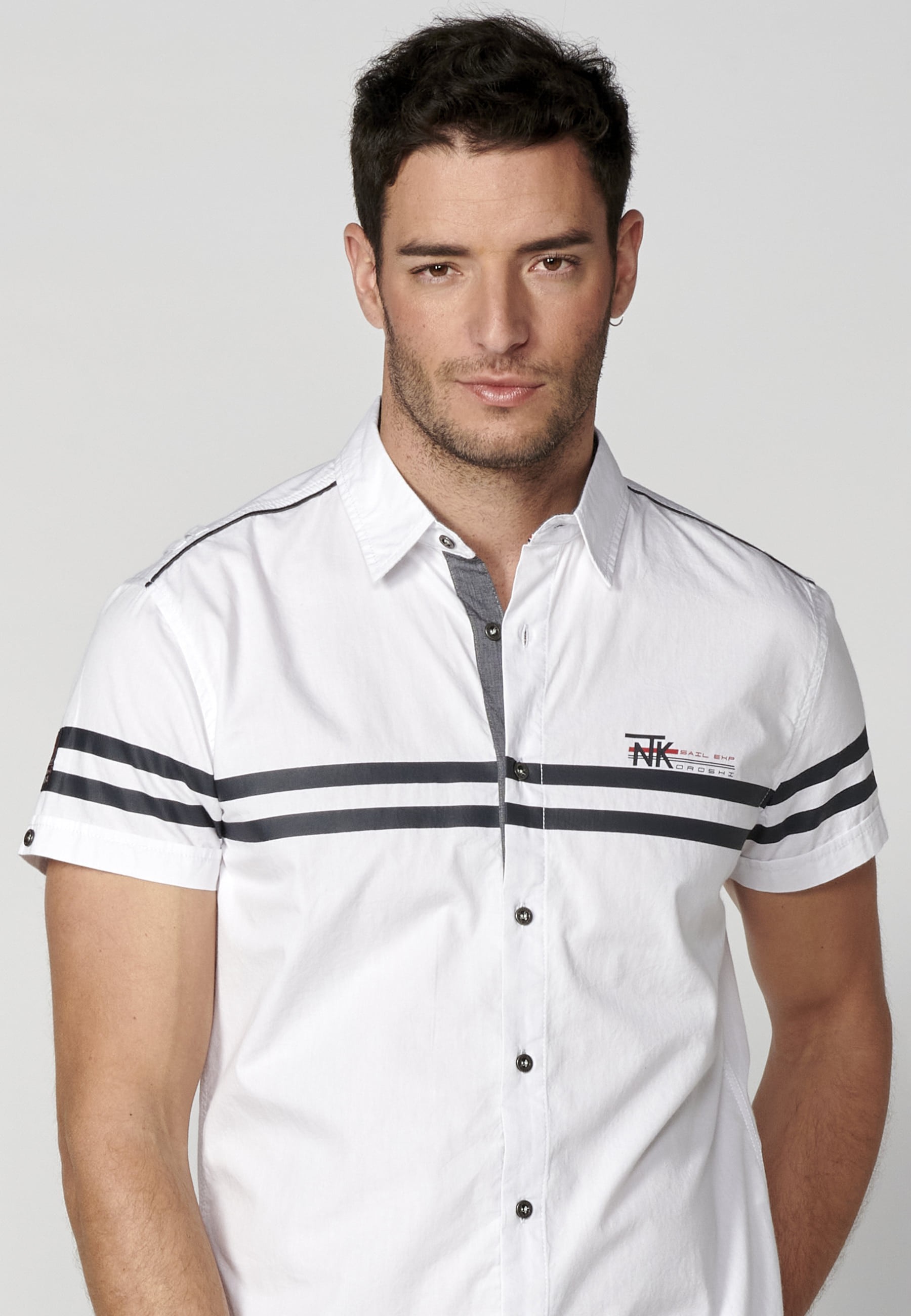 White cotton short-sleeved shirt for Men 1