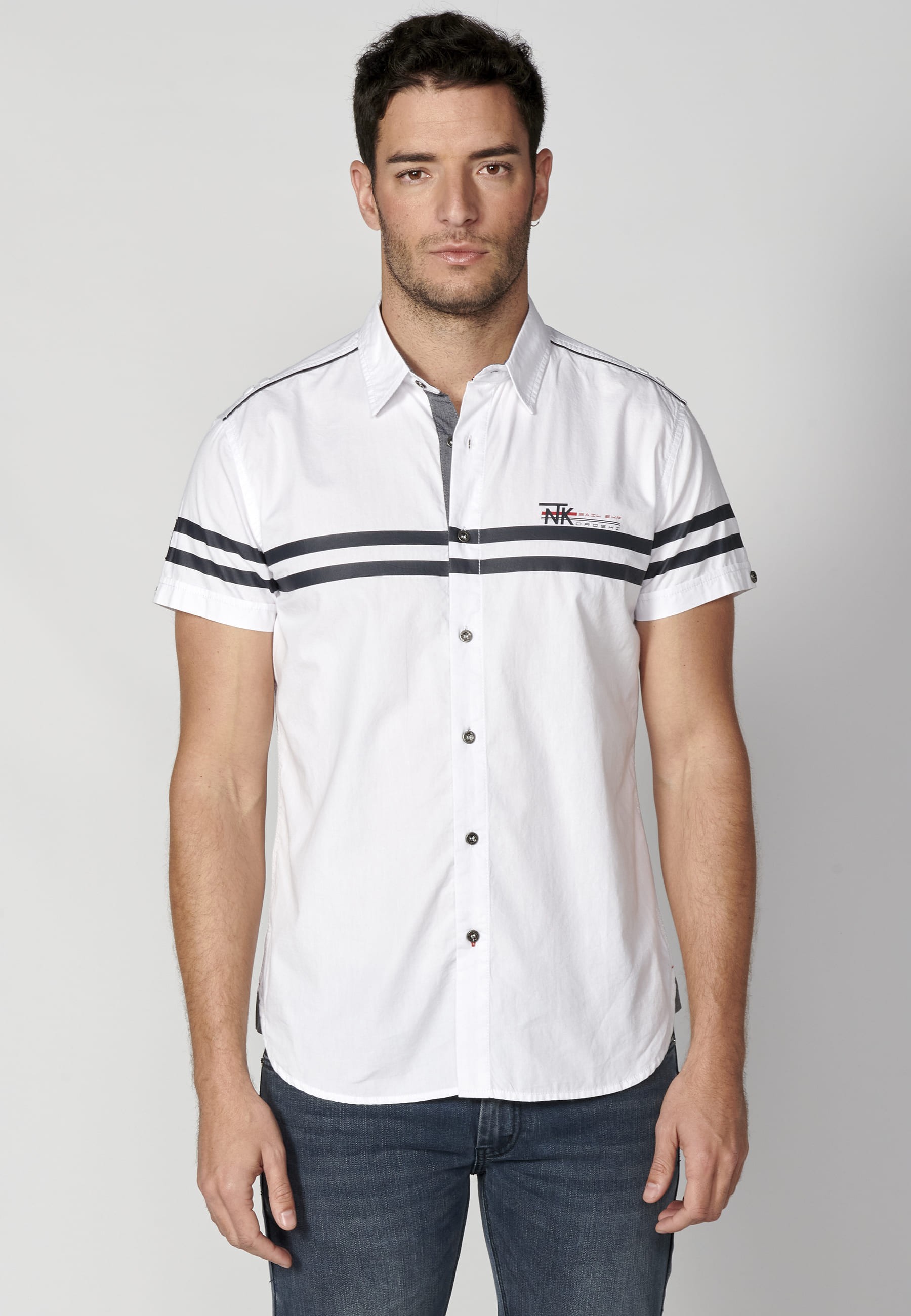 White cotton short-sleeved shirt for Men 7