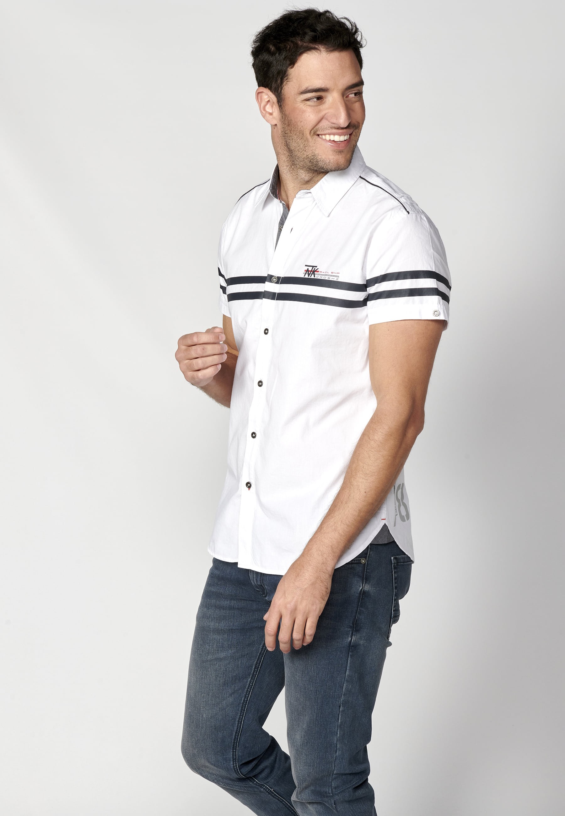 White cotton short-sleeved shirt for Men 2
