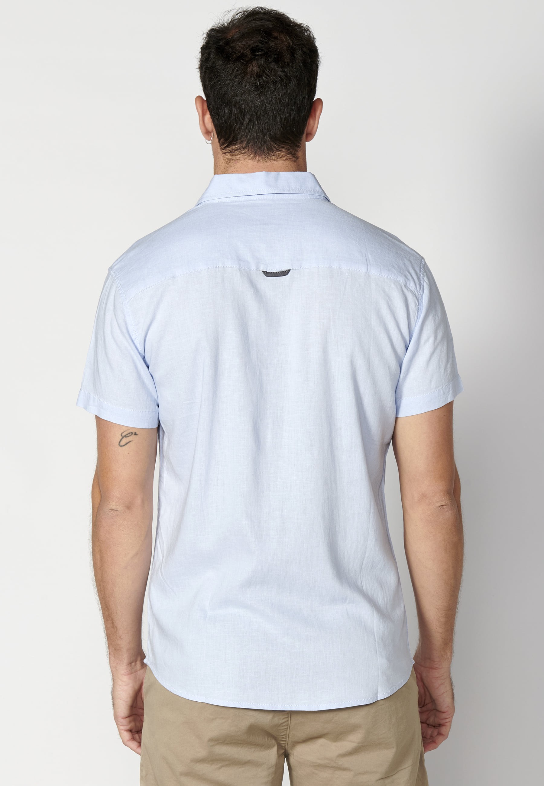 Chemise à manches courtes en lin bleu pour Homme