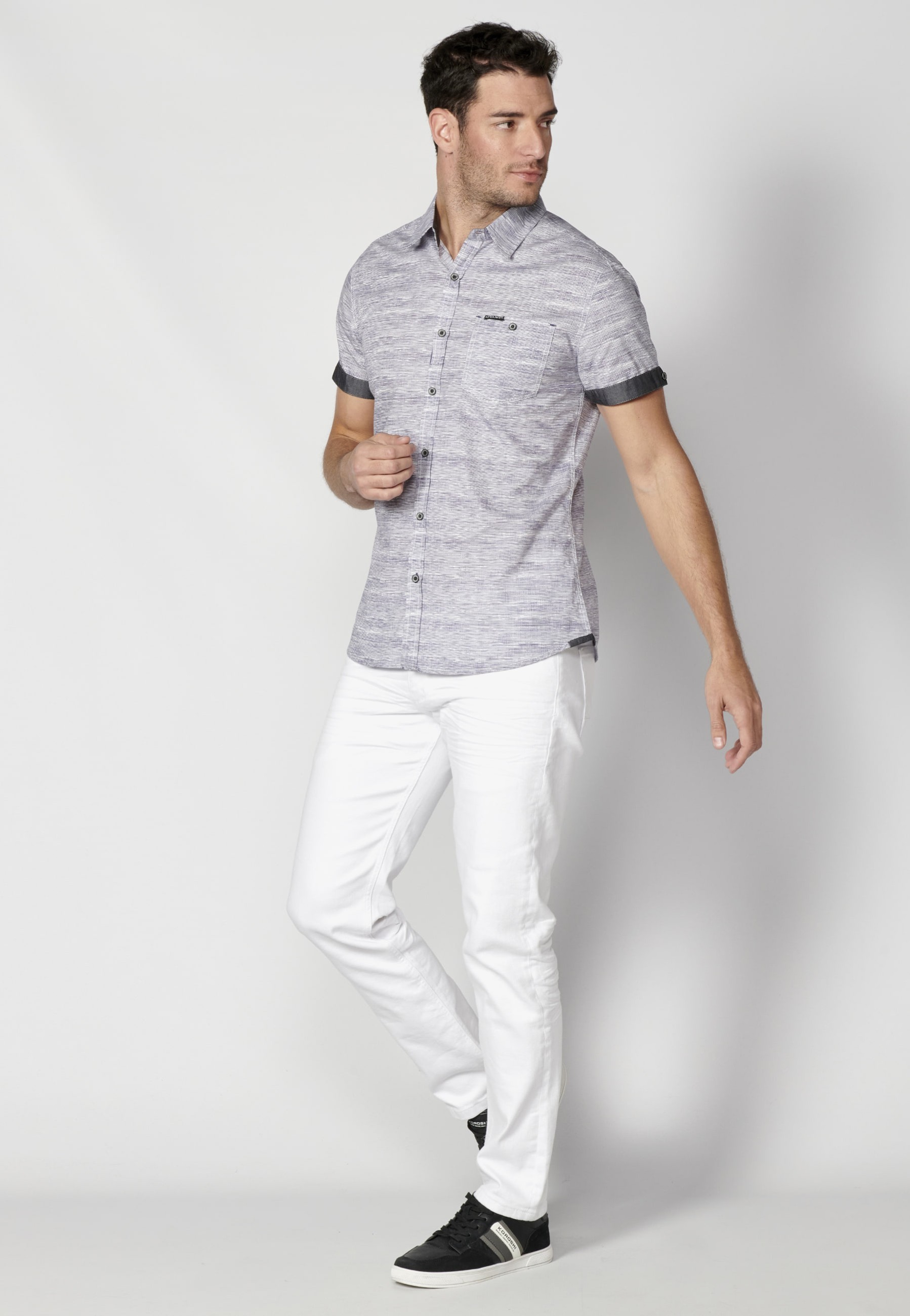 Blue short-sleeved cotton shirt for Men