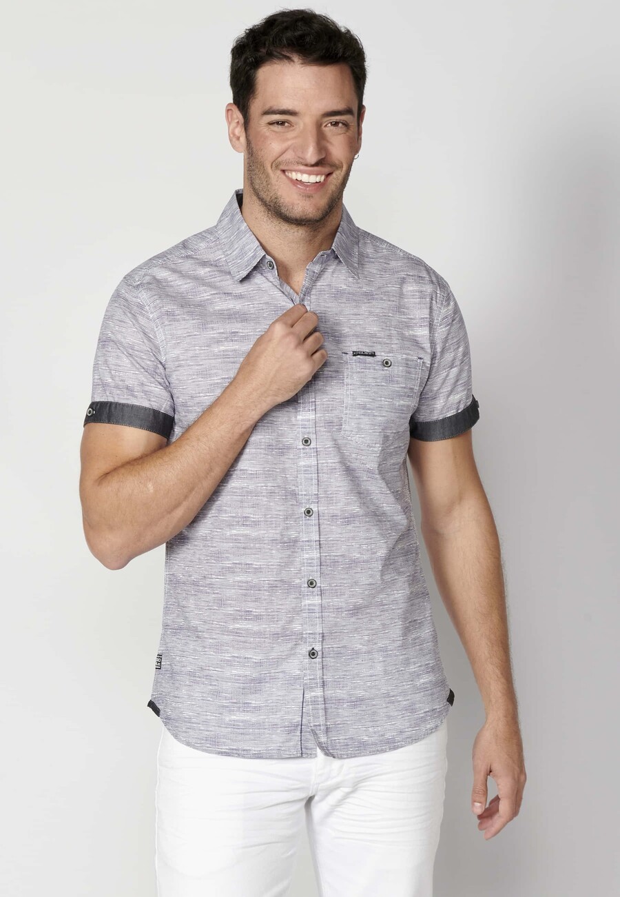 Blue short-sleeved cotton shirt for Men 3