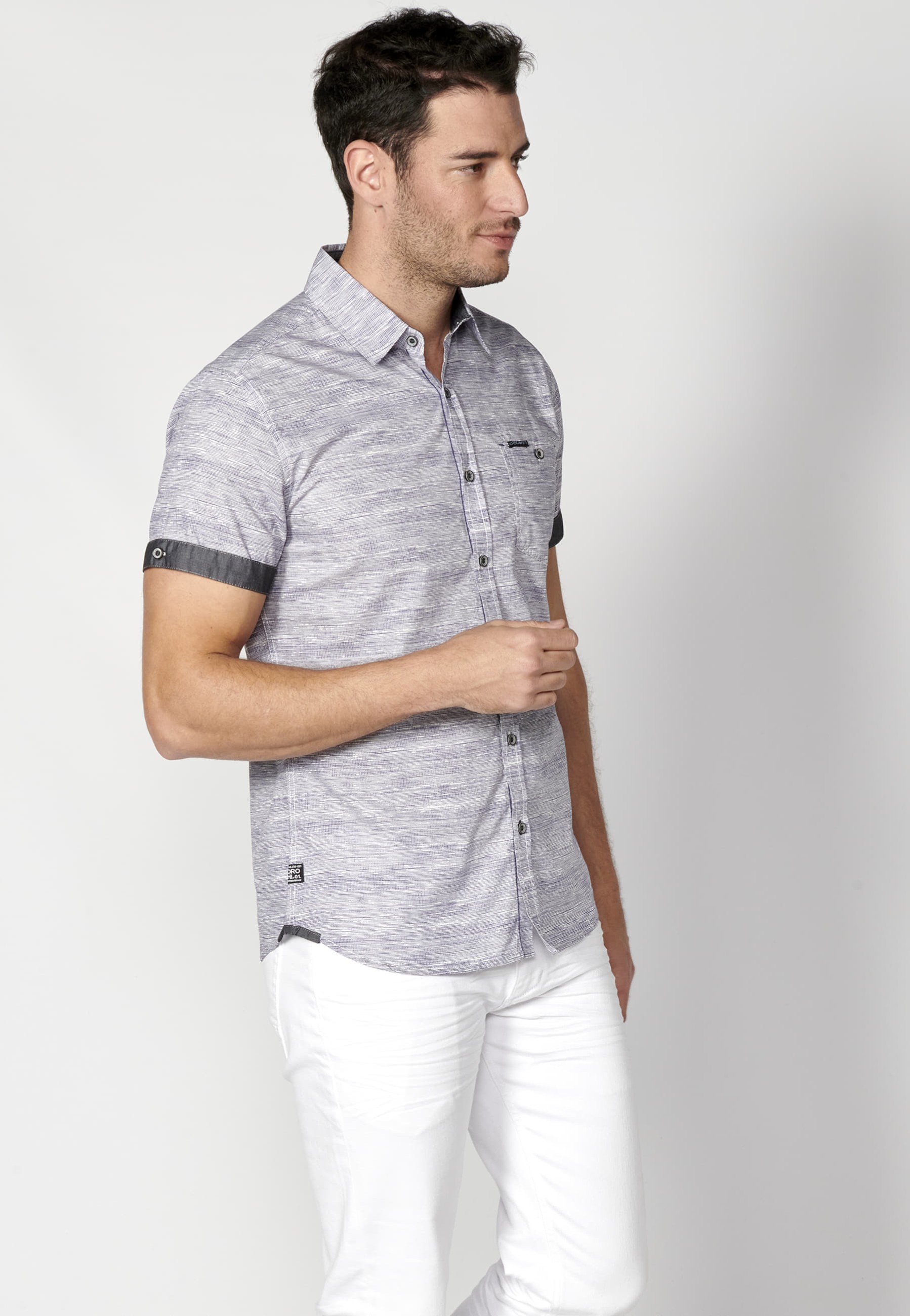 Blue short-sleeved cotton shirt for Men