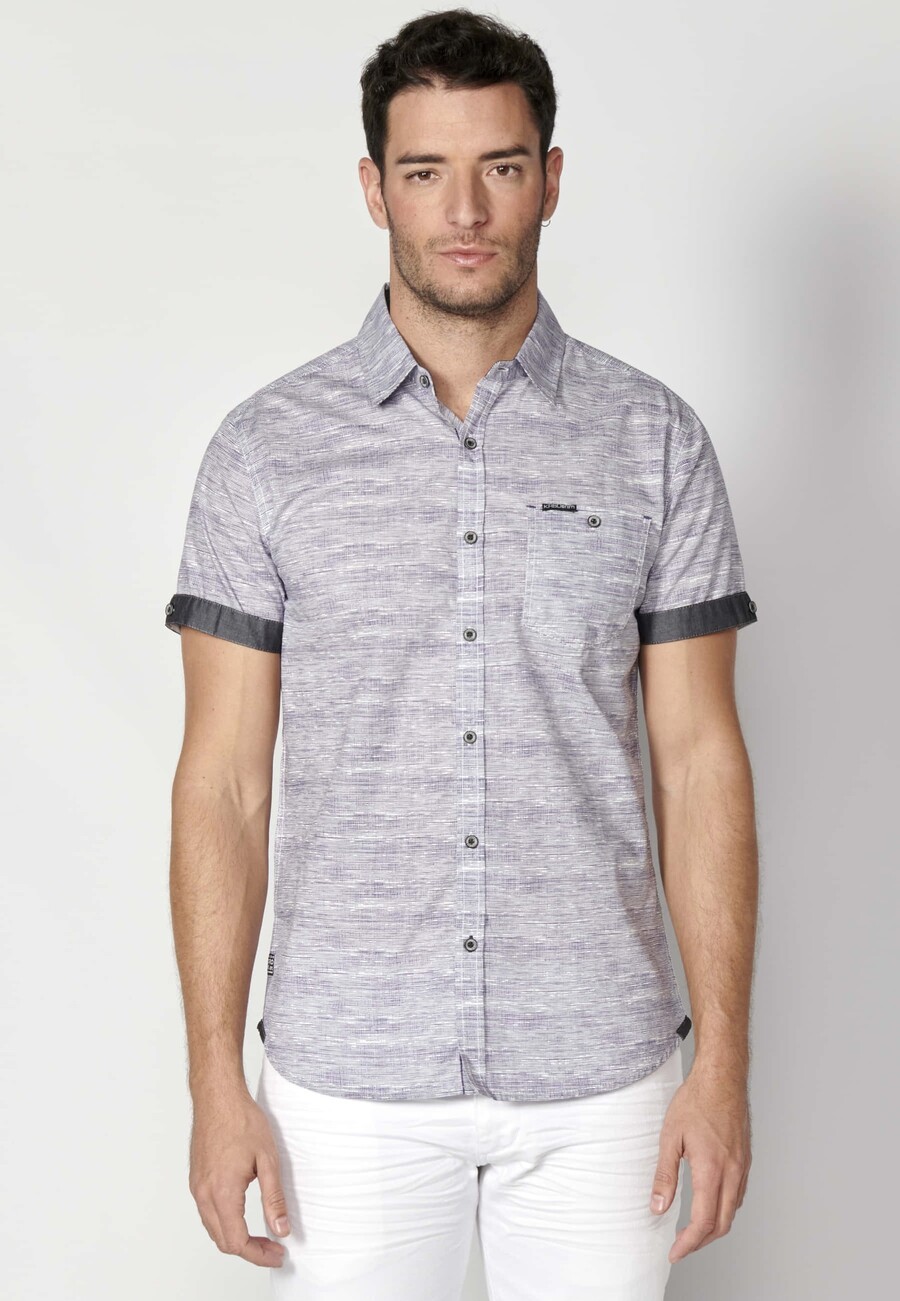 Blue short-sleeved cotton shirt for Men 5