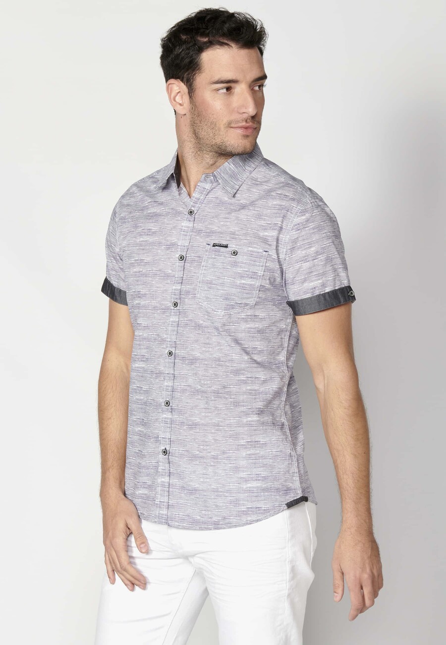 Chemise bleue à manches courtes en coton pour Homme 7