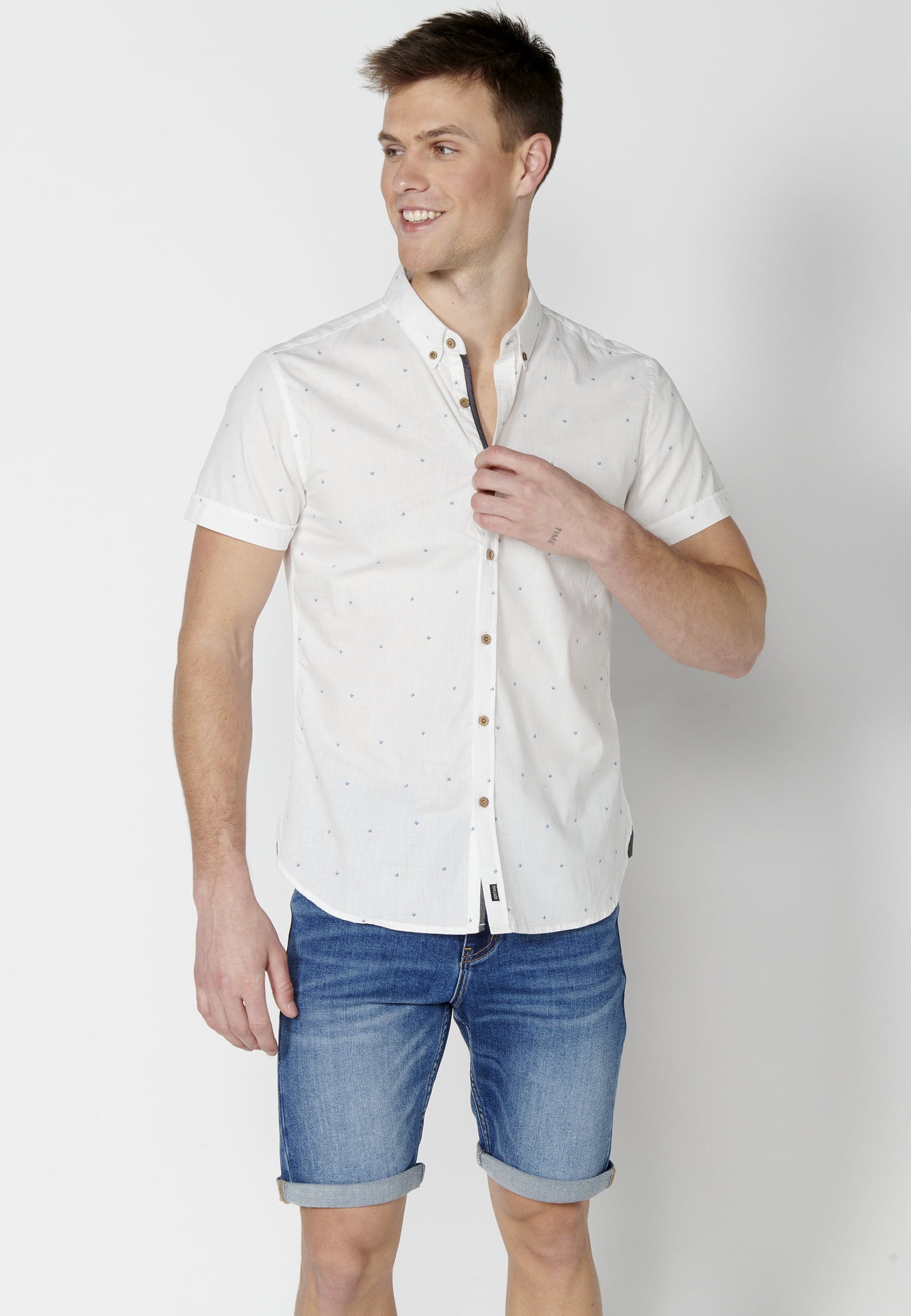 Camisa manga corta de algodón color Blanco para Hombre