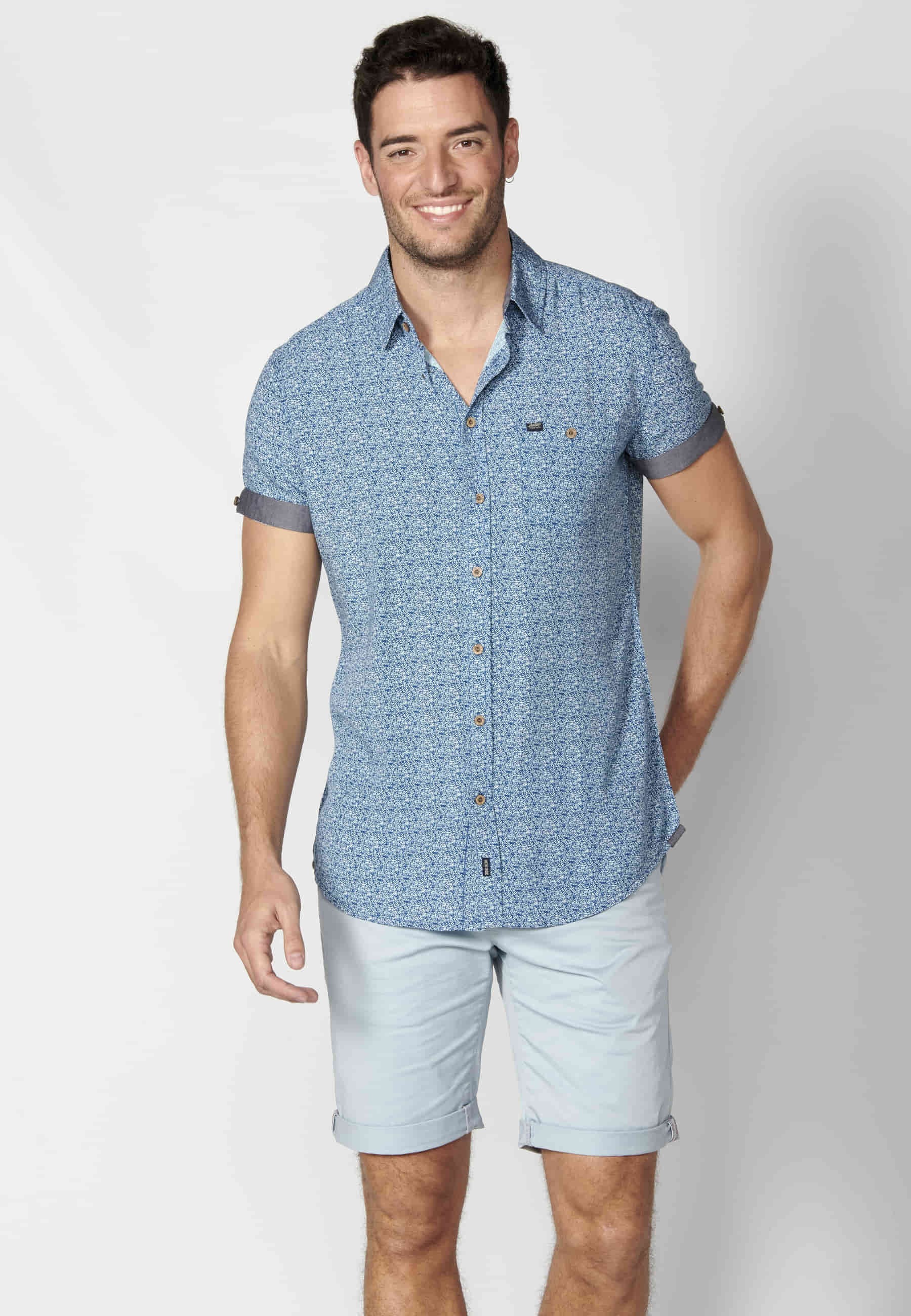 Camisa de manga corta de algodón color Azul para Hombre
