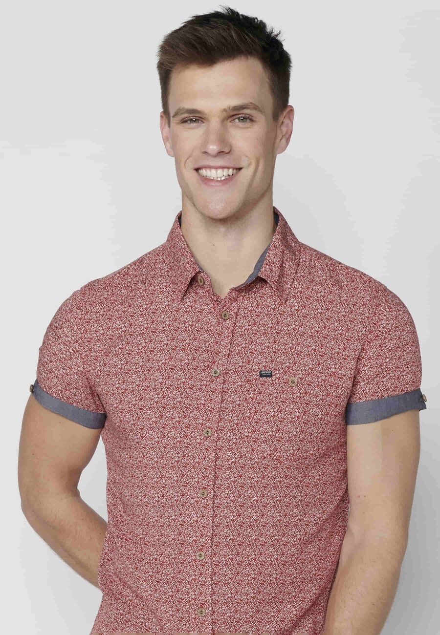 Camisa de manga corta de algodón color Rojo para Hombre 8