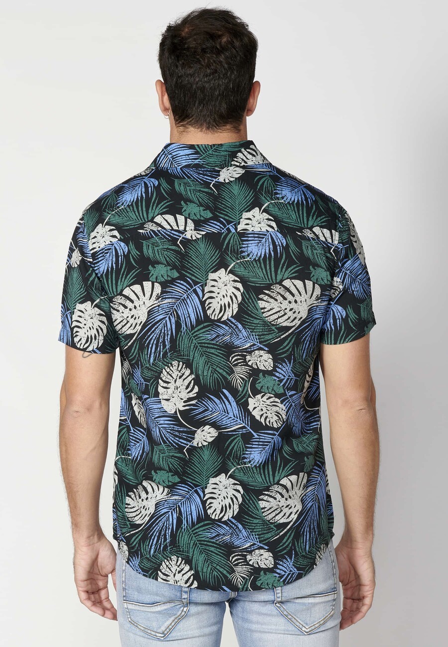 Green short-sleeved shirt with tropical print for Men 7