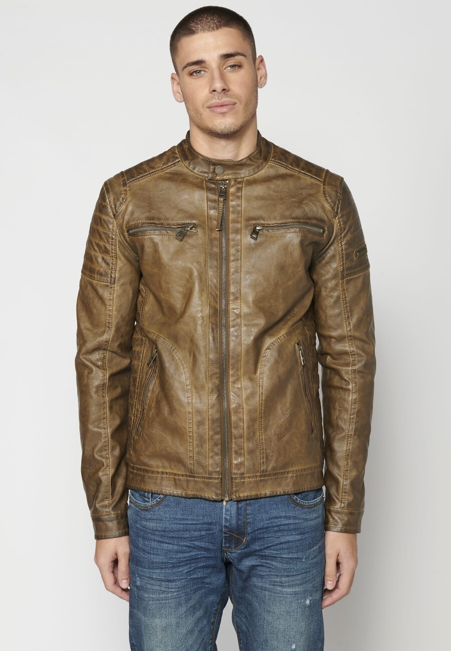 Men's mandarin collar faux leather jacket 9