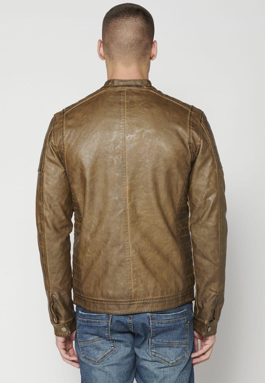 Men's mandarin collar faux leather jacket 8