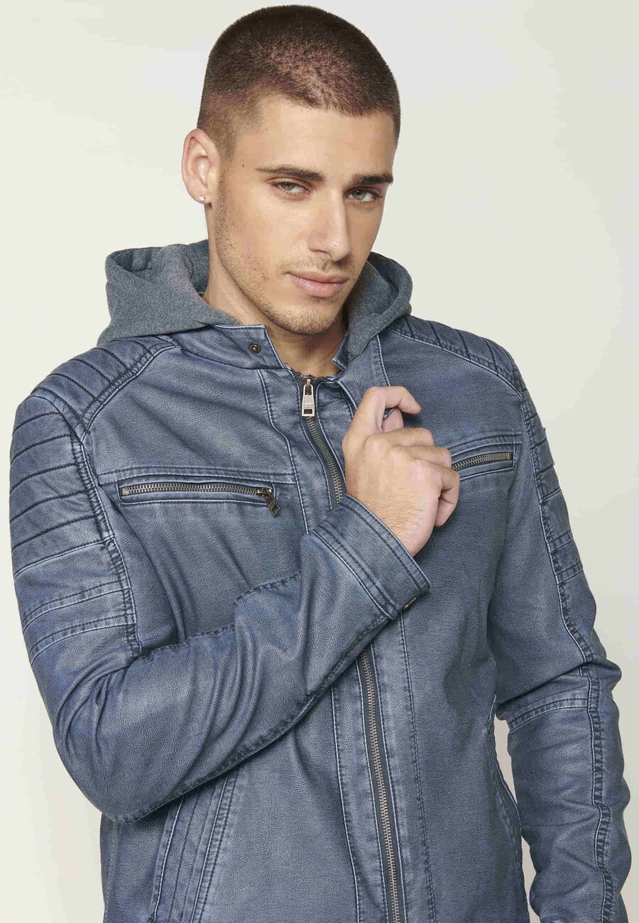 Hooded Faux Leather Jacket for Men 7