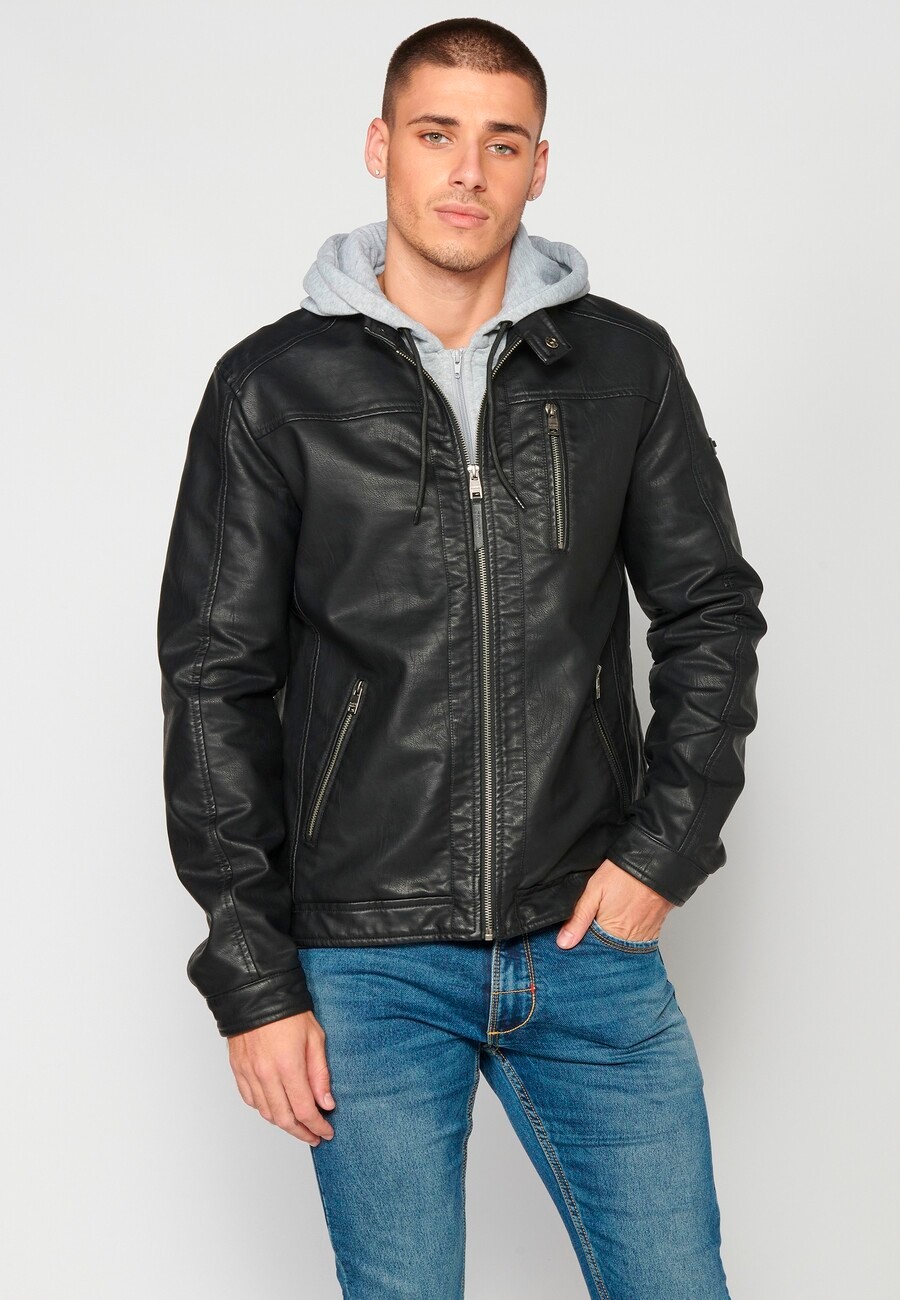 Black Synthetic Leather Jacket for Men 9