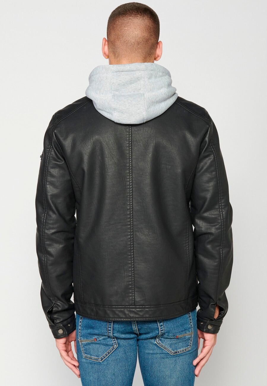 Black Synthetic Leather Jacket for Men 8