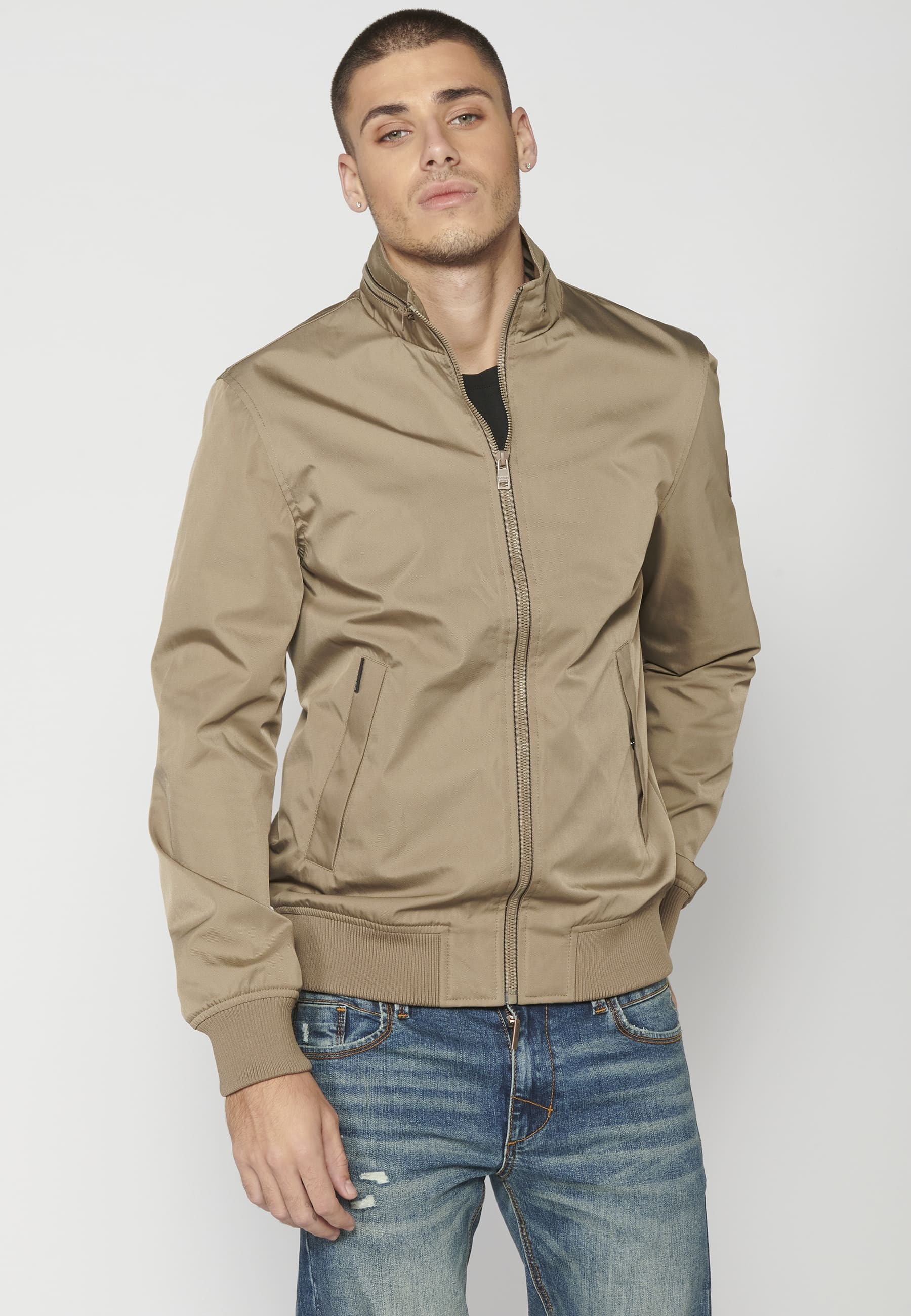 Beige ribbed jacket for Men