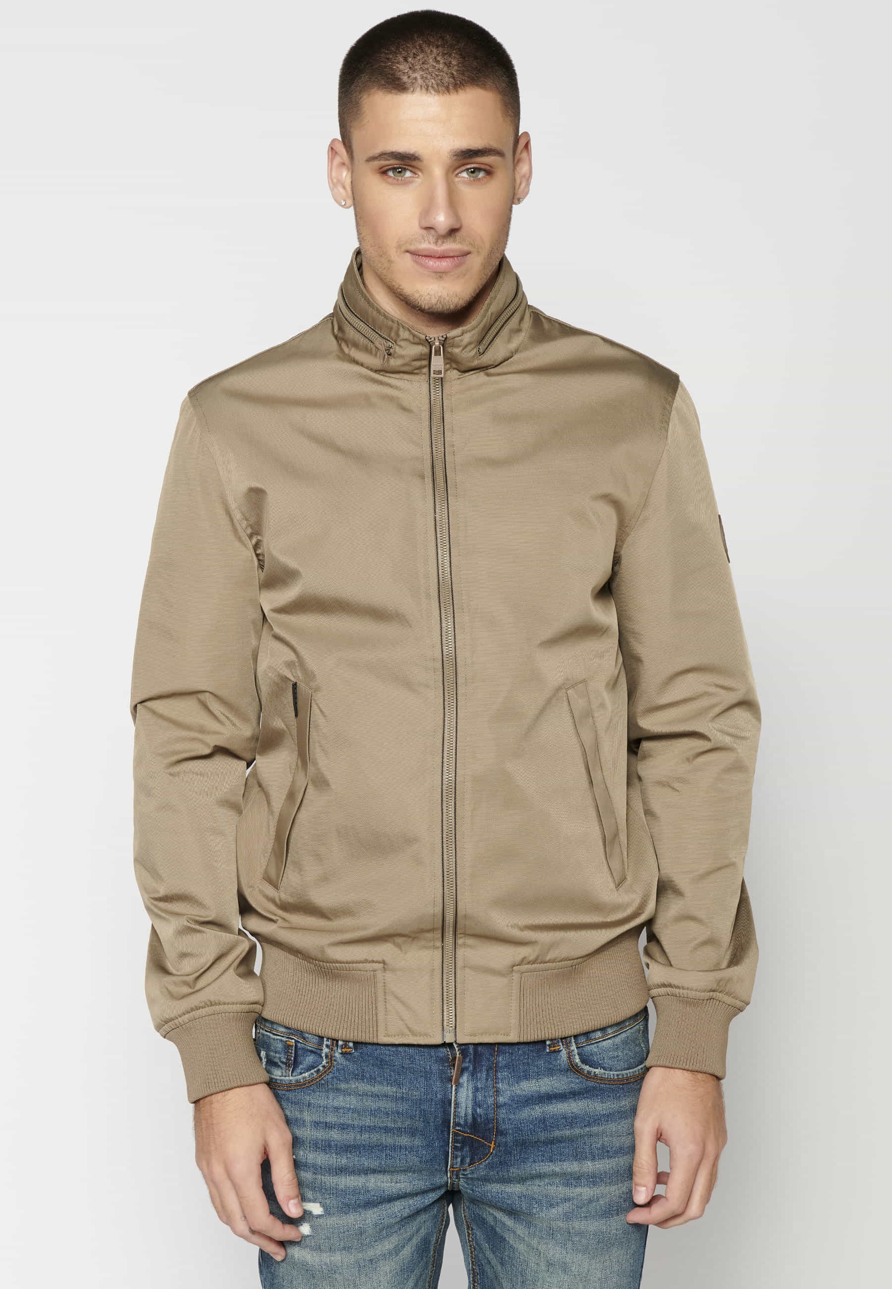 Beige ribbed jacket for Men