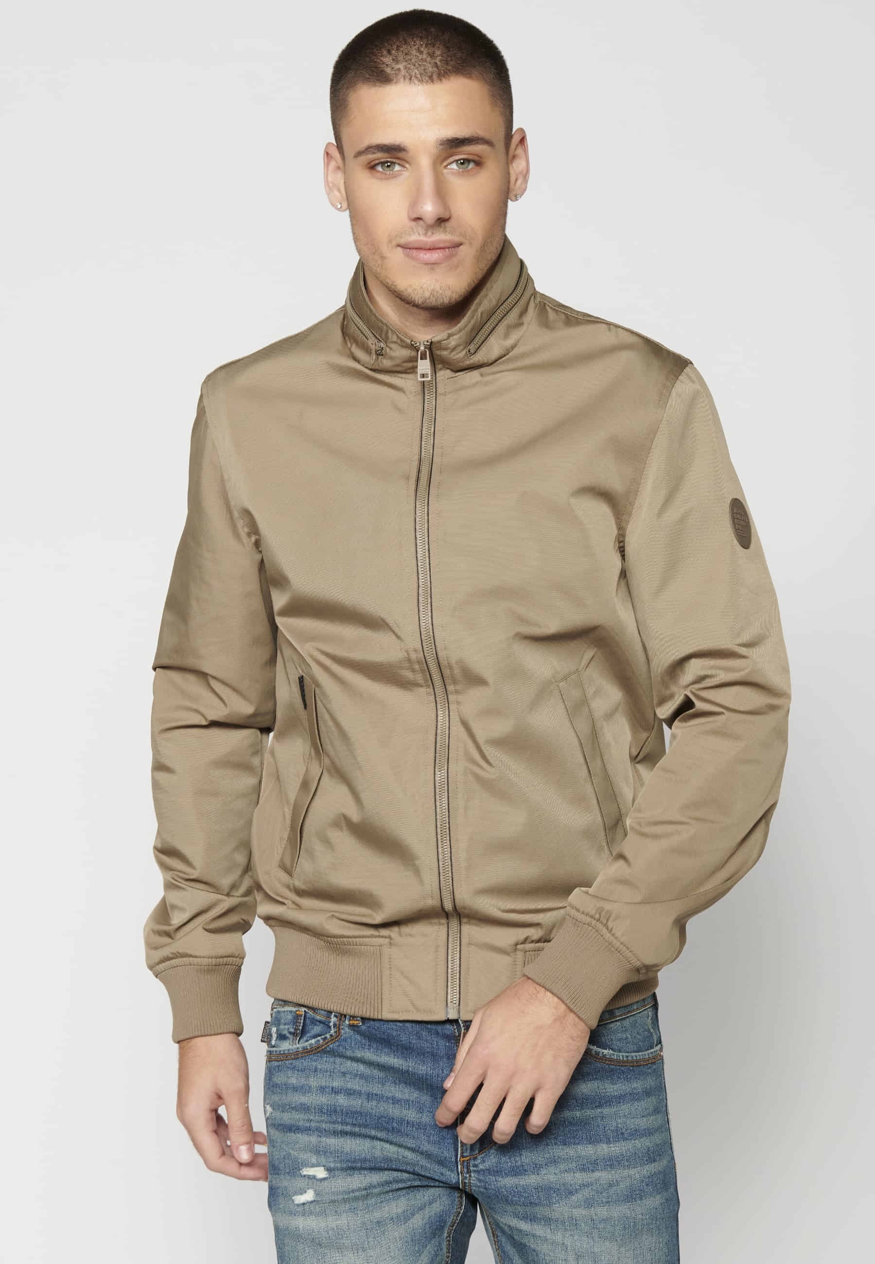 Beige ribbed jacket for Men