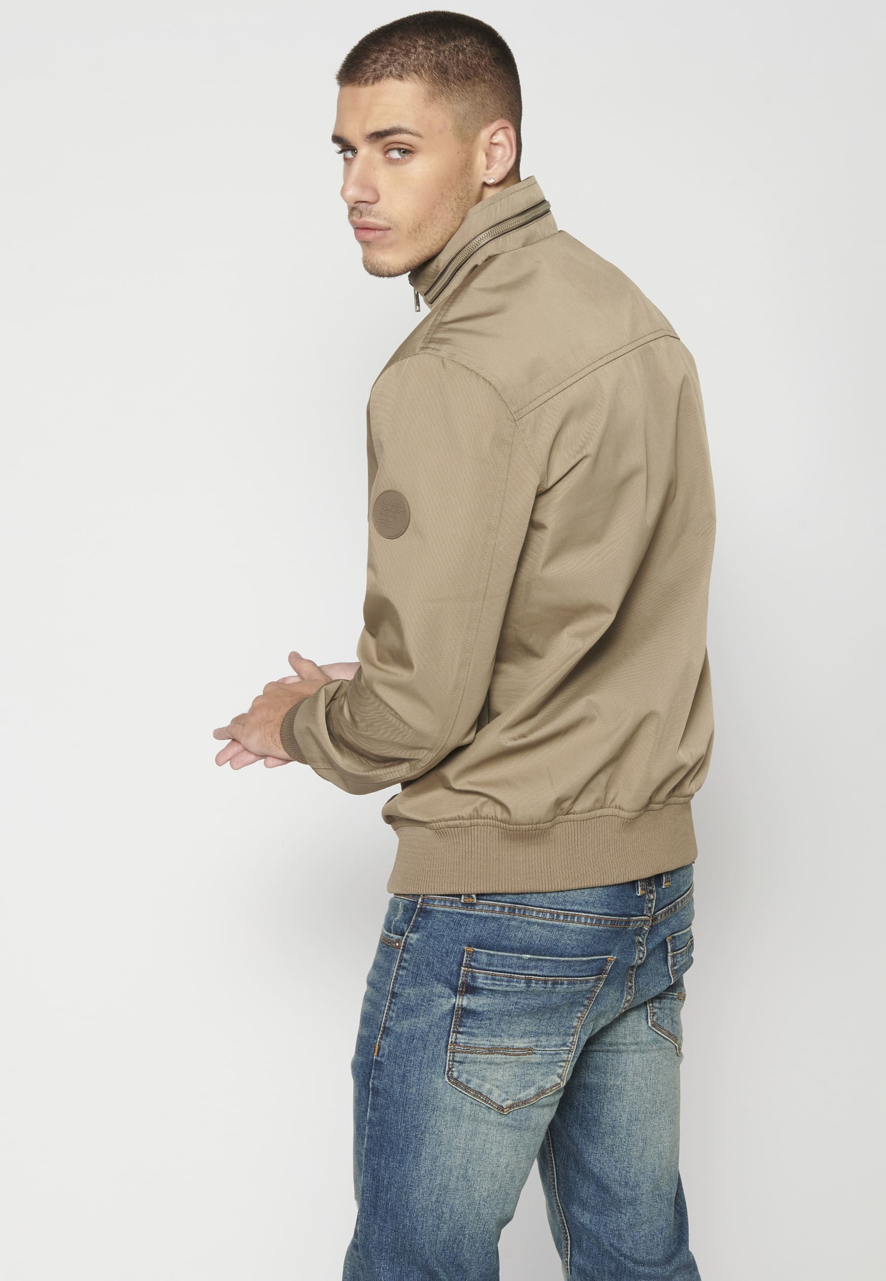 Beige ribbed jacket for Men