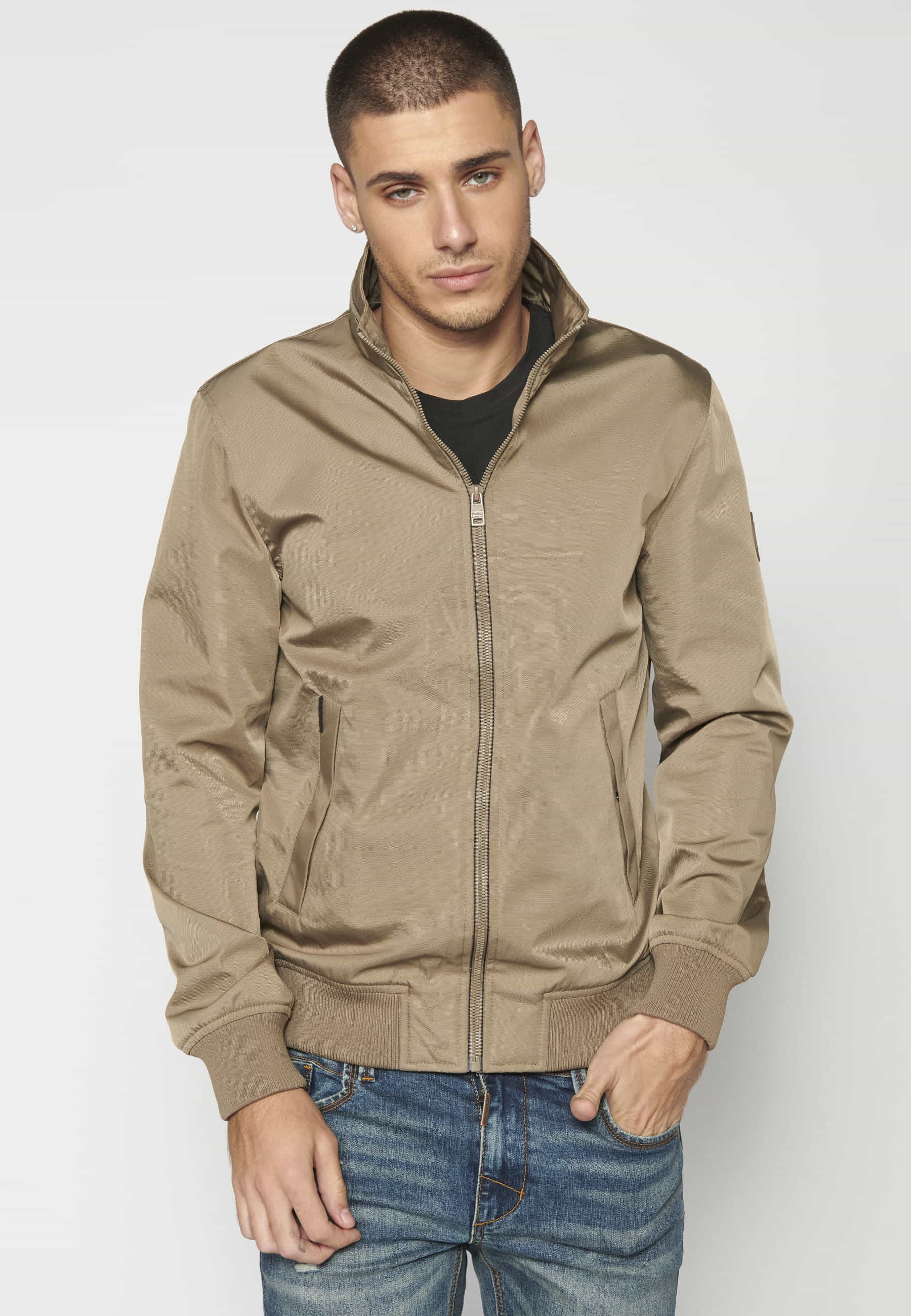 Beige ribbed jacket for Men