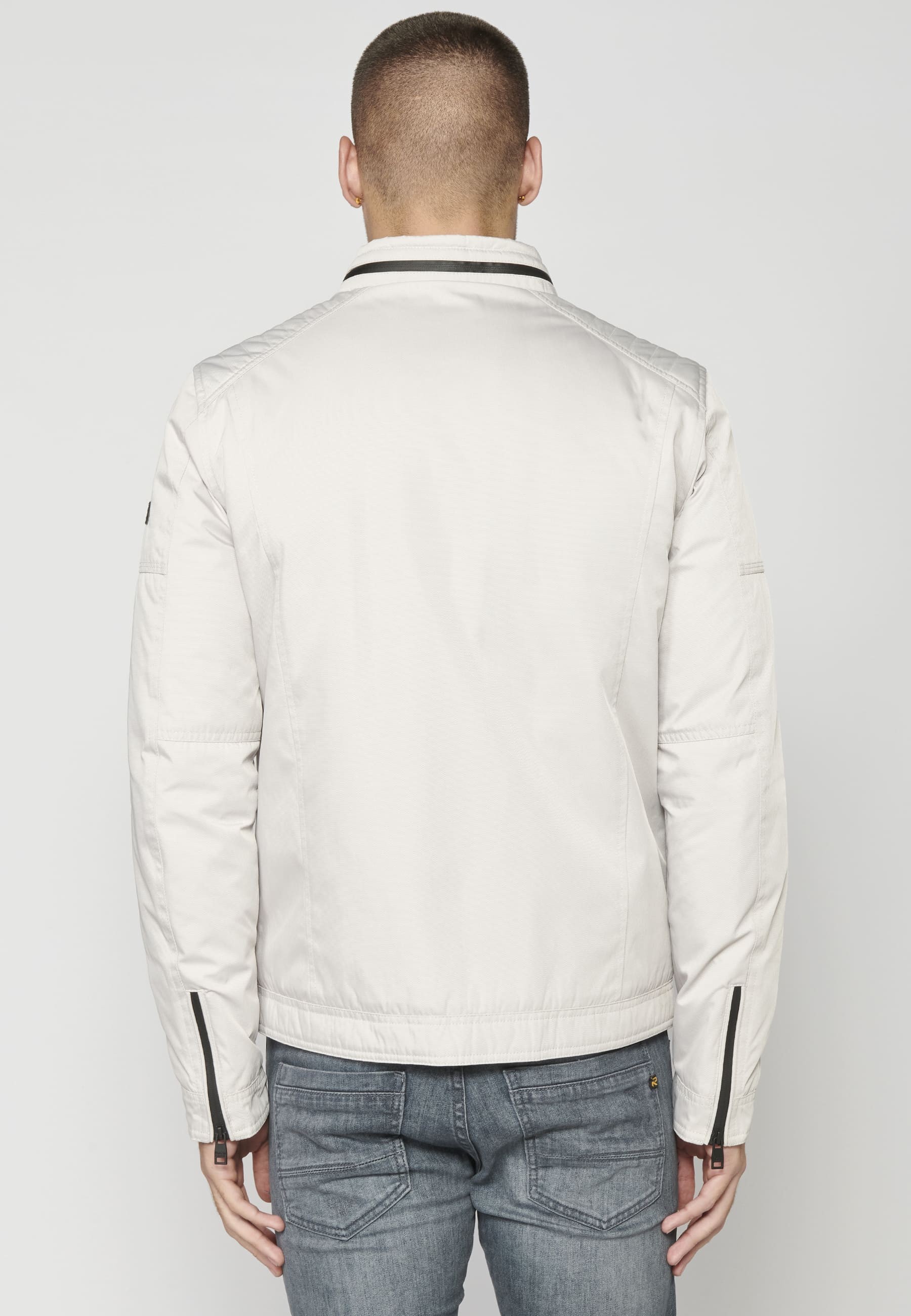 Stone colored round neck jacket for Men