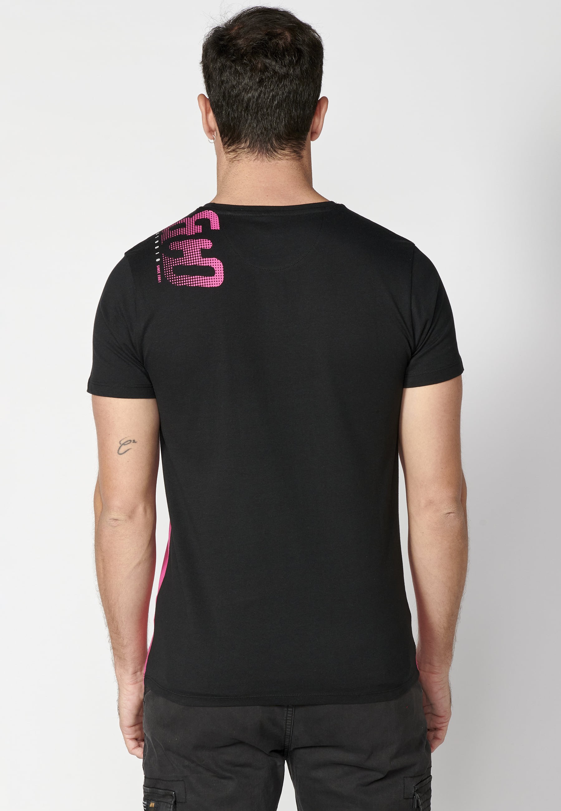 T-shirt à manches courtes en coton à logo fuchsia pour hommes