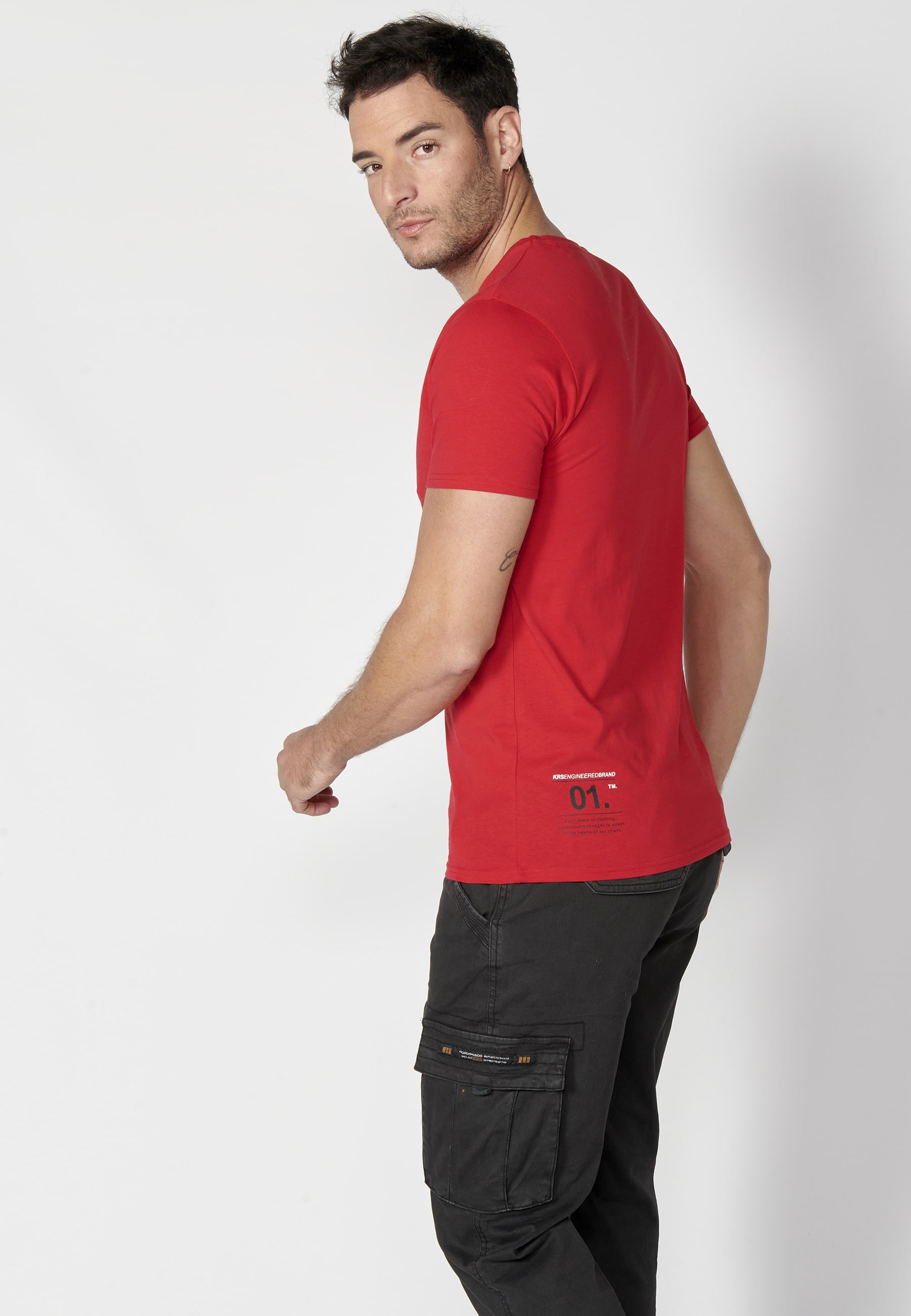 Camiseta manga corta de Algodón estampado delantero color Rojo para Hombre