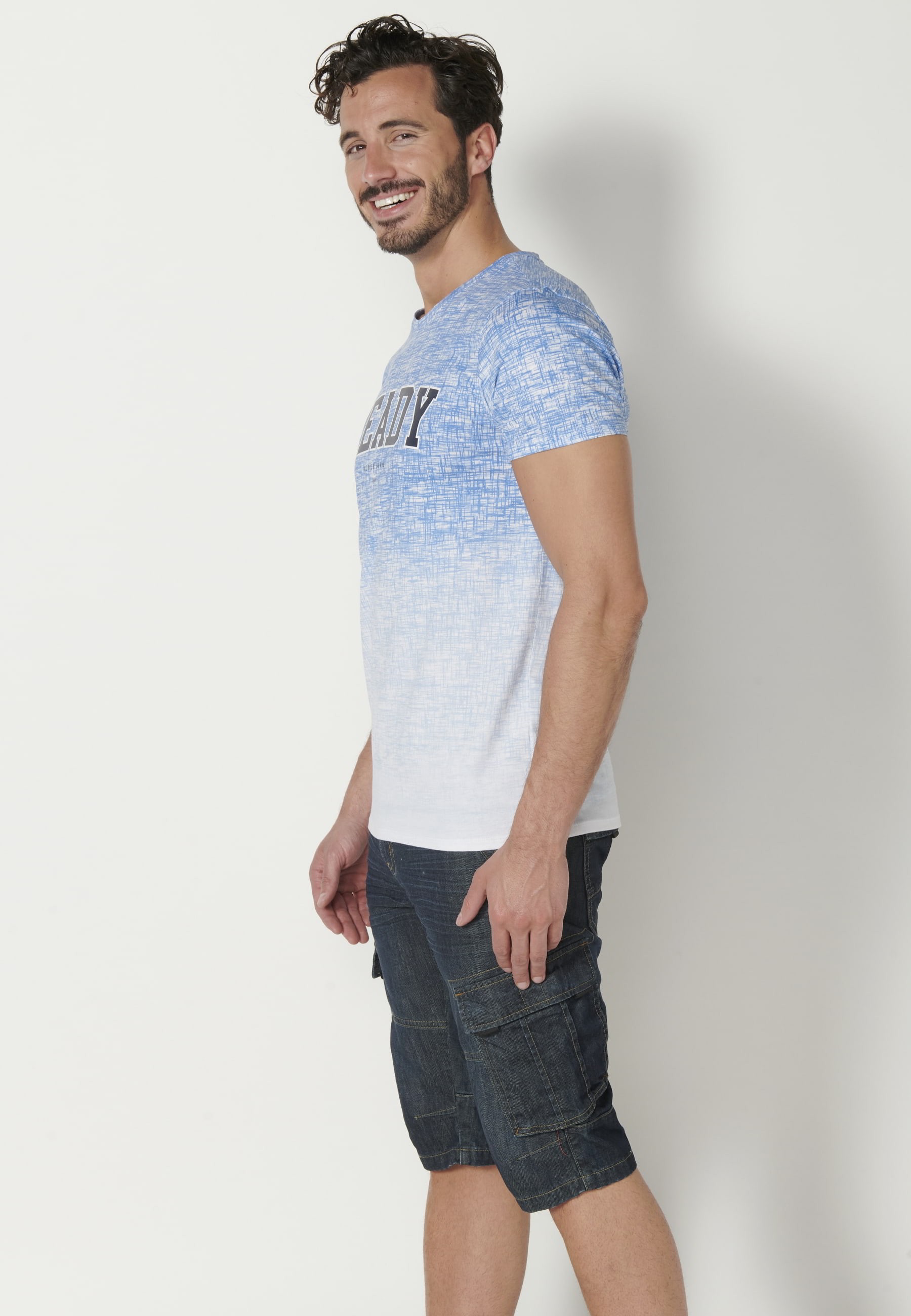 Blue short-sleeved cotton T-shirt for Men 3