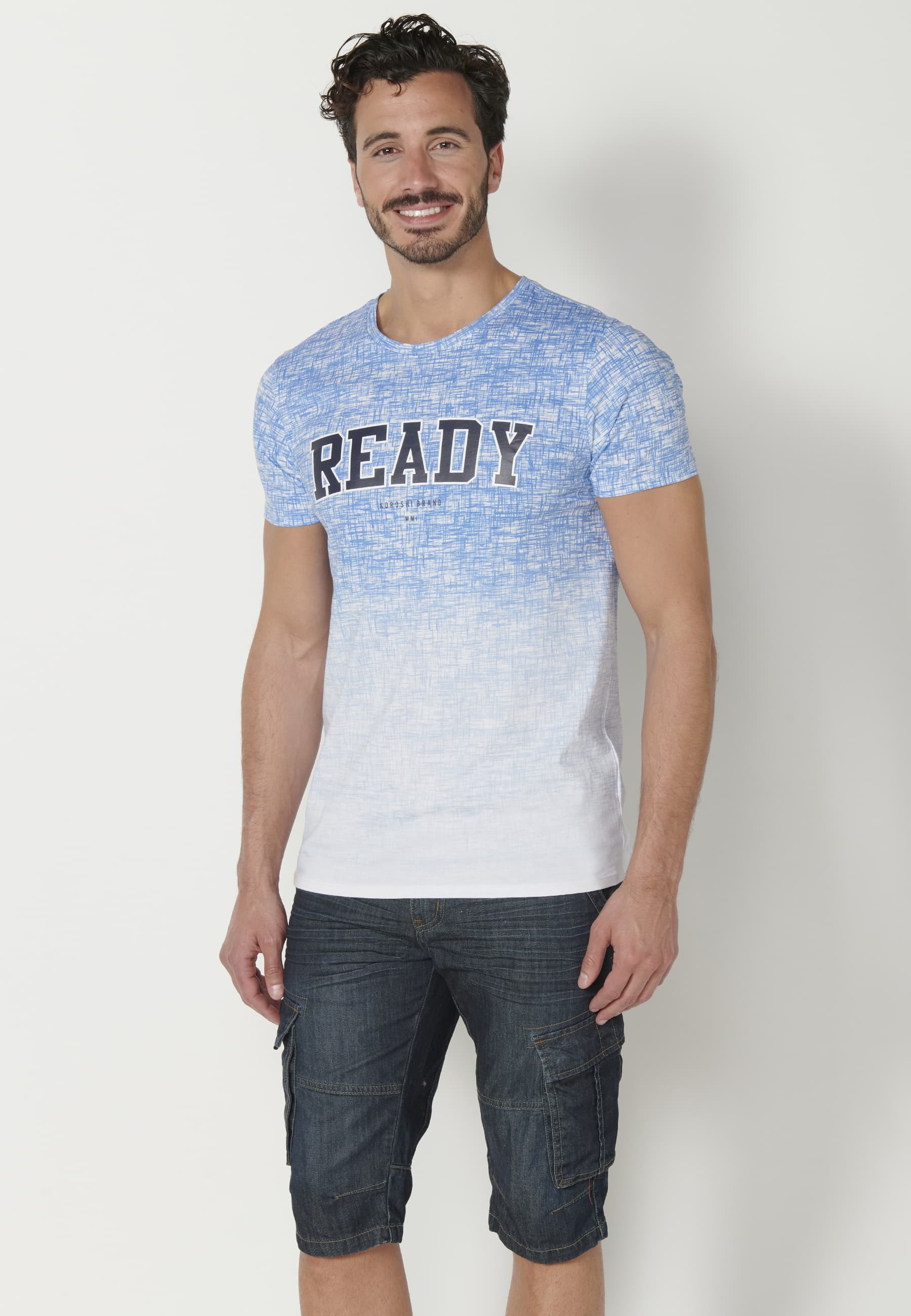 Blaues Kurzarm-T-Shirt aus Baumwolle für Herren 2