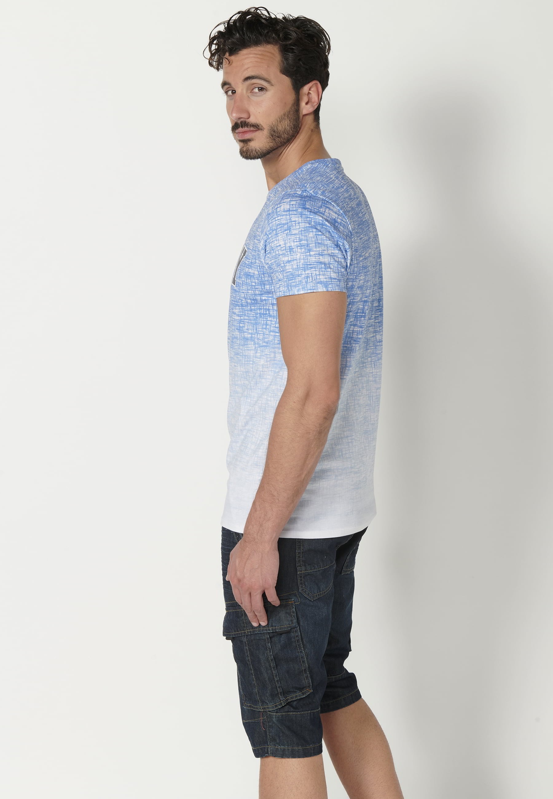 Blaues Kurzarm-T-Shirt aus Baumwolle für Herren 5