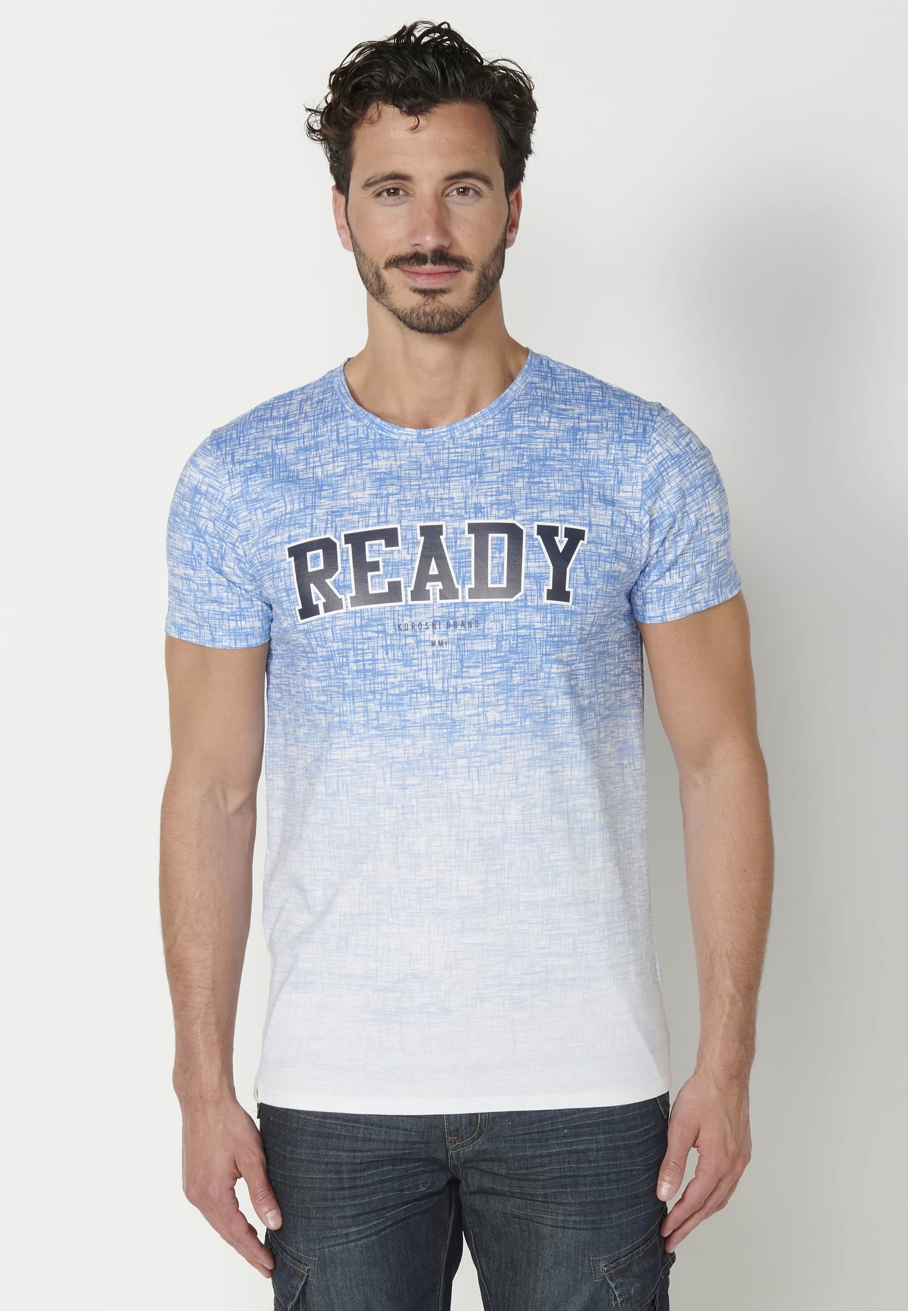 Blue short-sleeved cotton T-shirt for Men 4