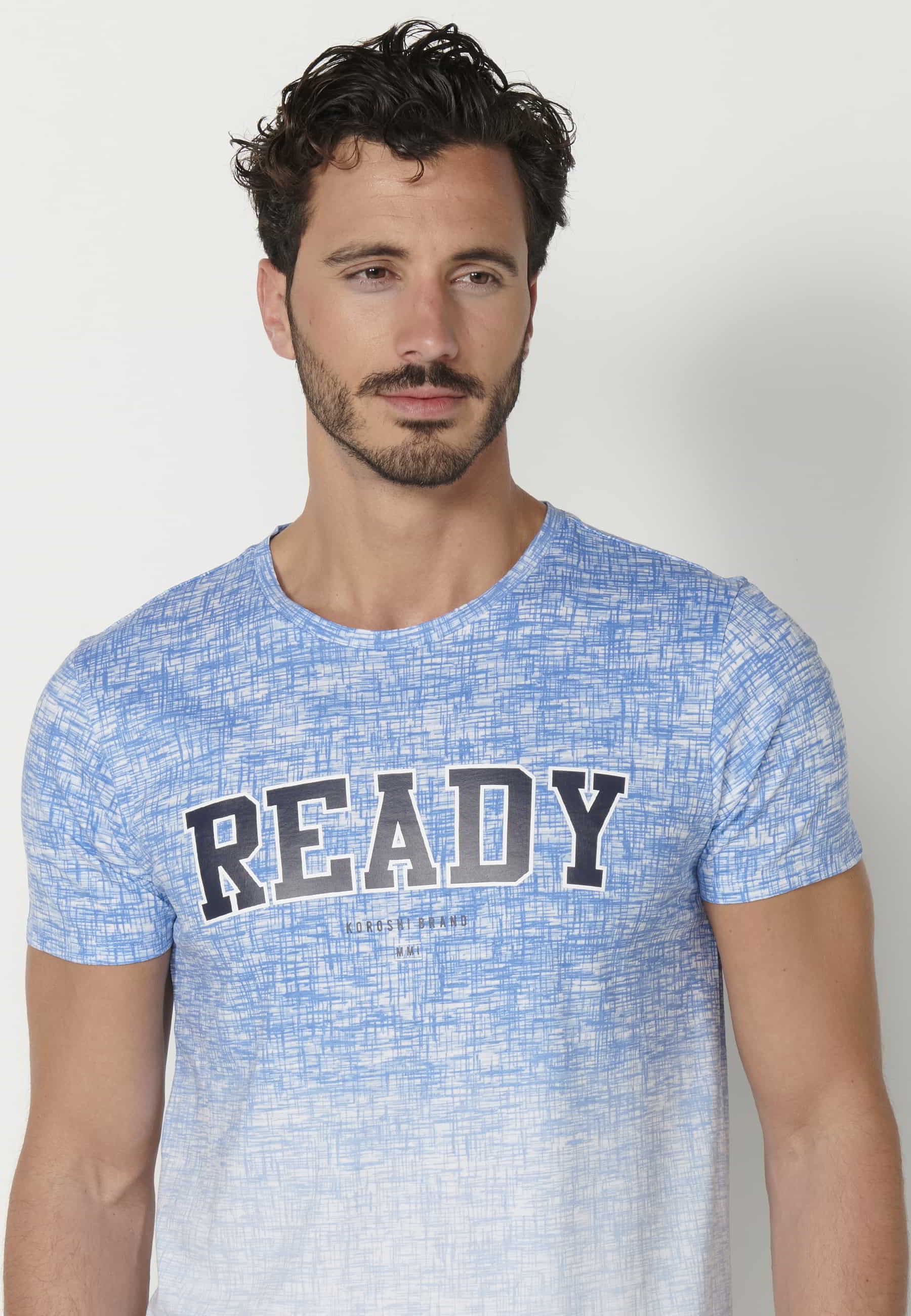 Blue short-sleeved cotton T-shirt for Men 7