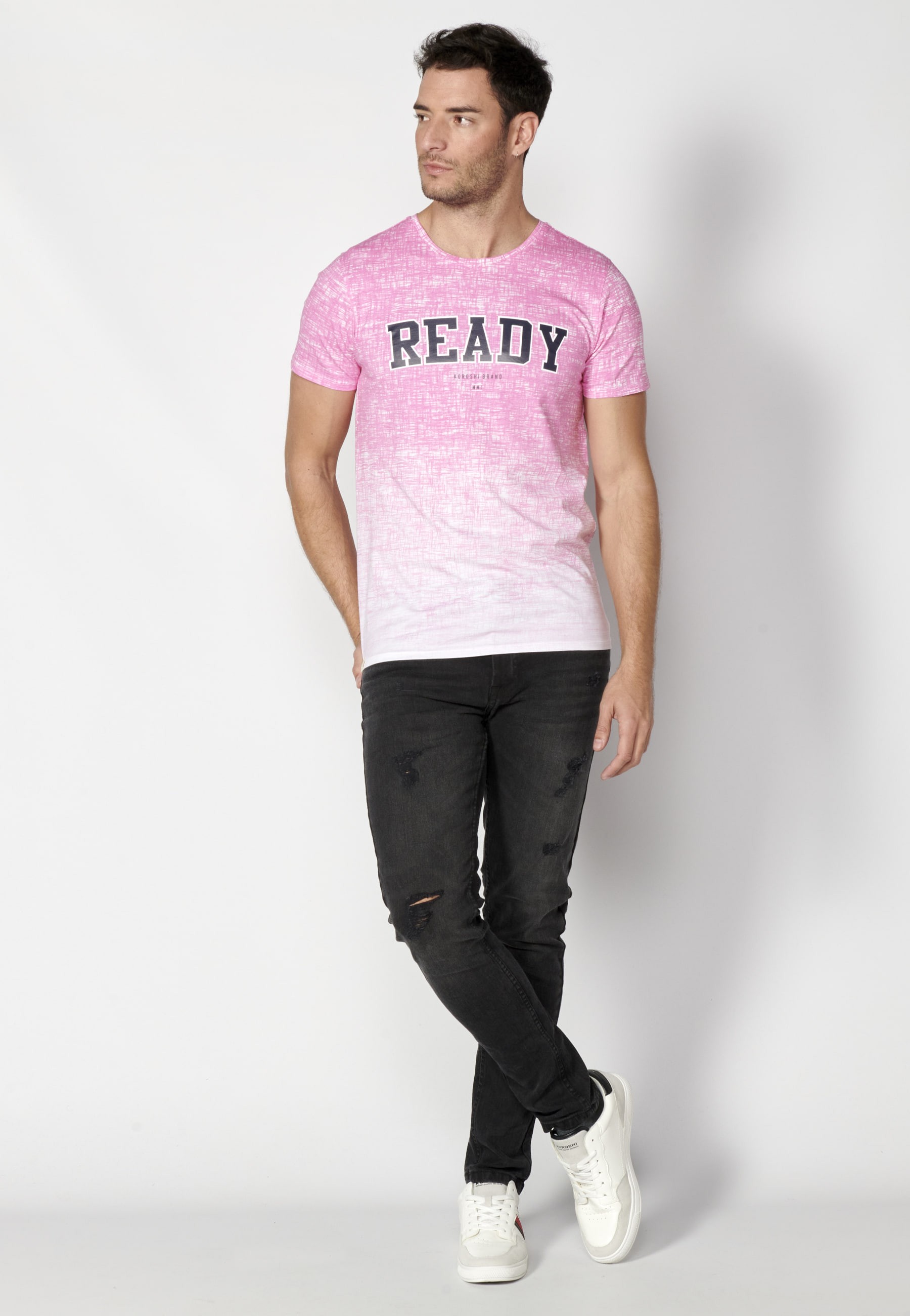 T-shirt rose à manches courtes en coton pour Homme