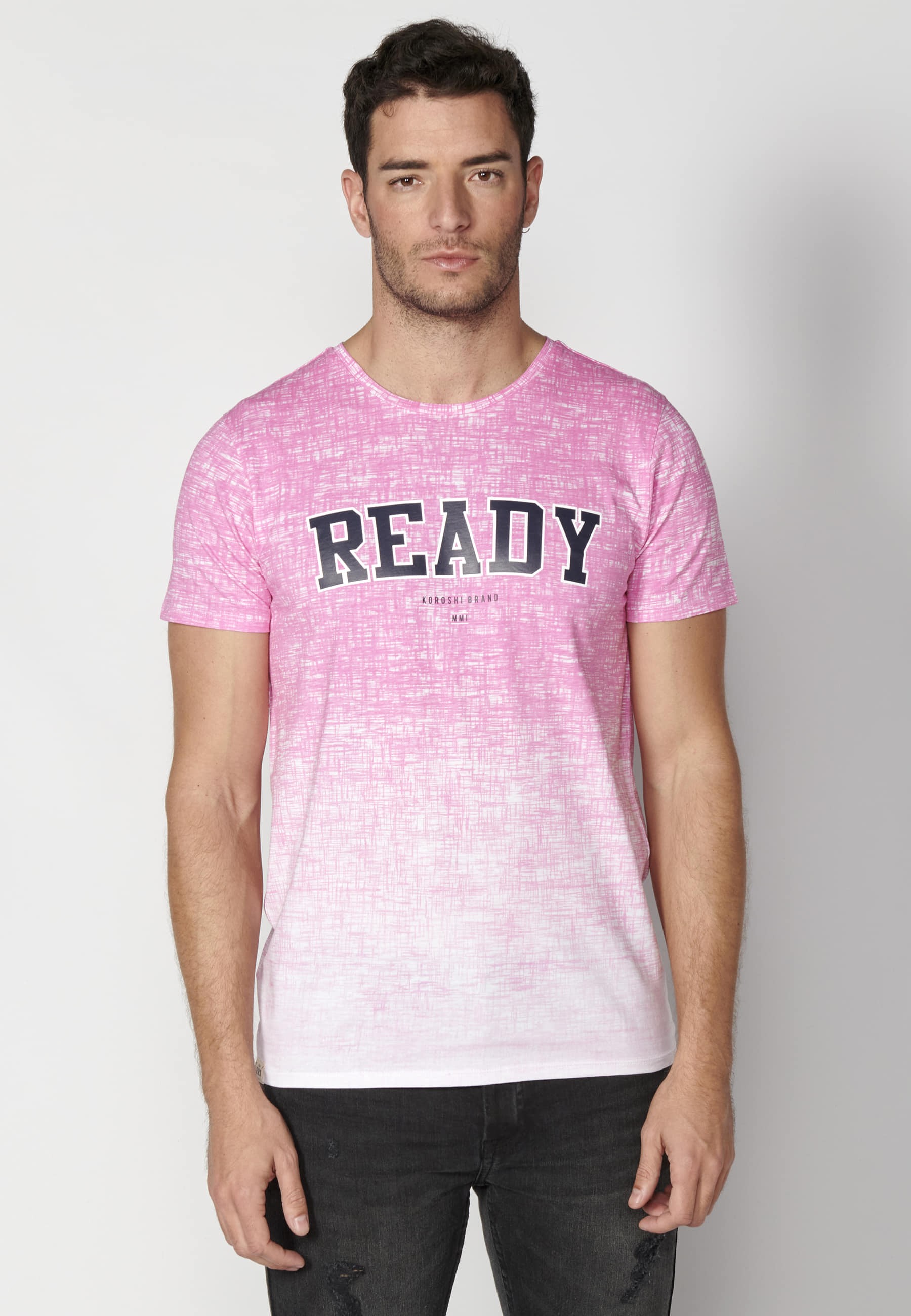 Pink short-sleeved cotton T-shirt for Men