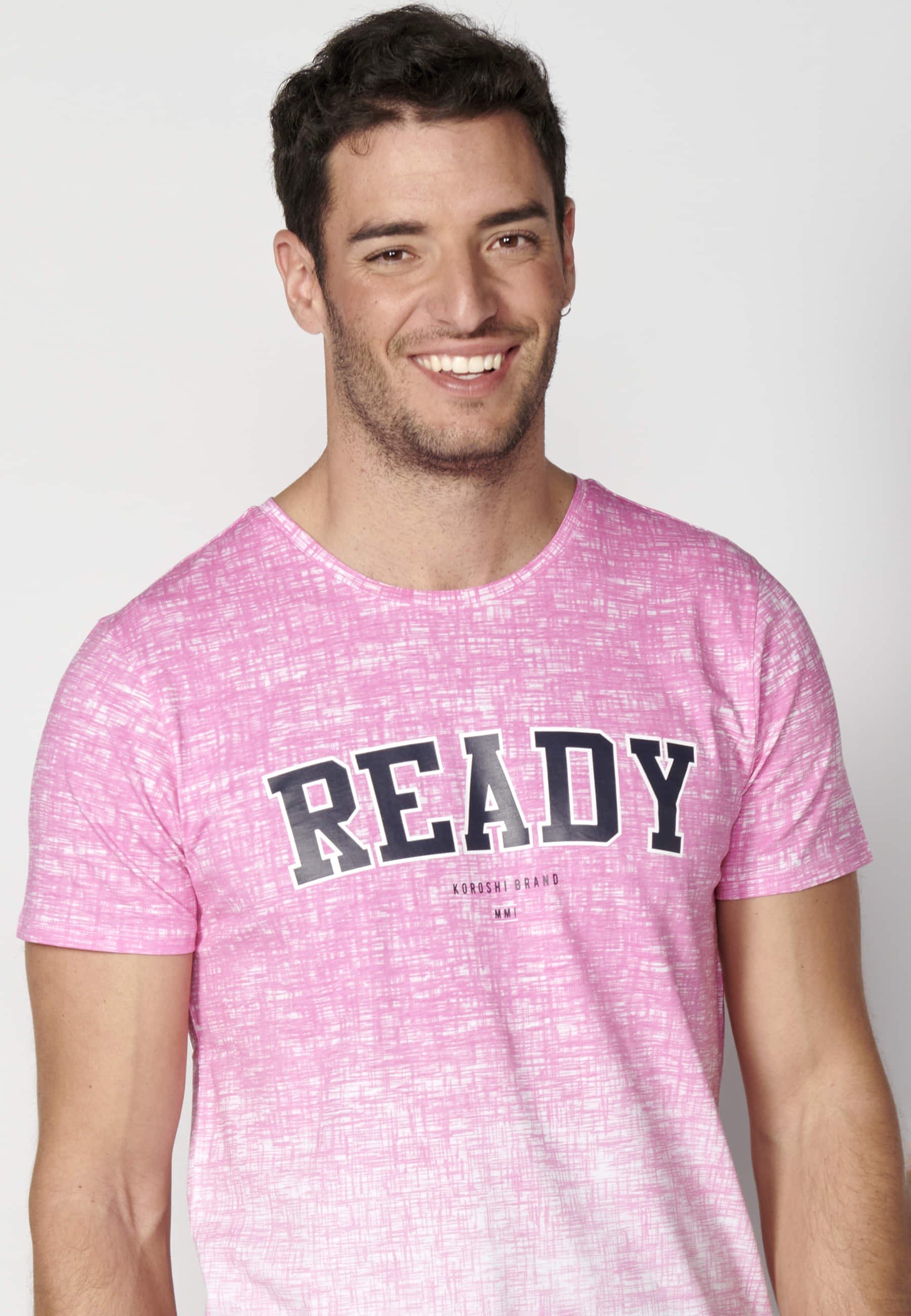 Pink short-sleeved cotton T-shirt for Men