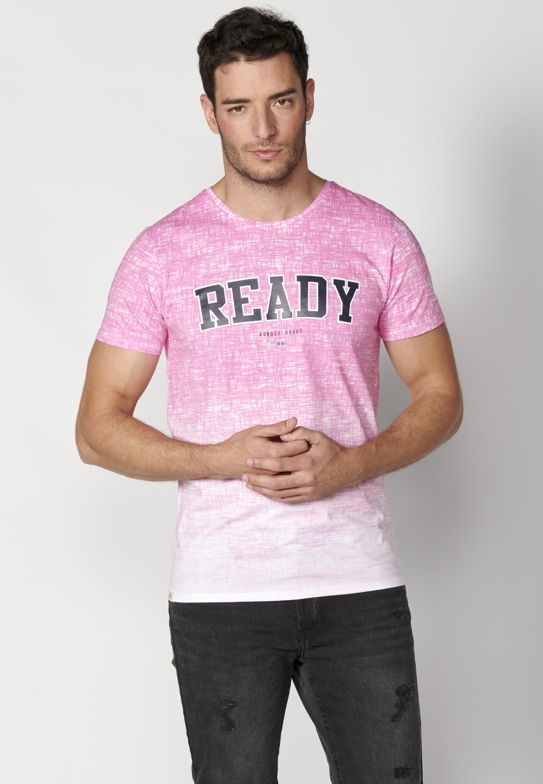 Camiseta manga corta de algodón color Rosa para Hombre