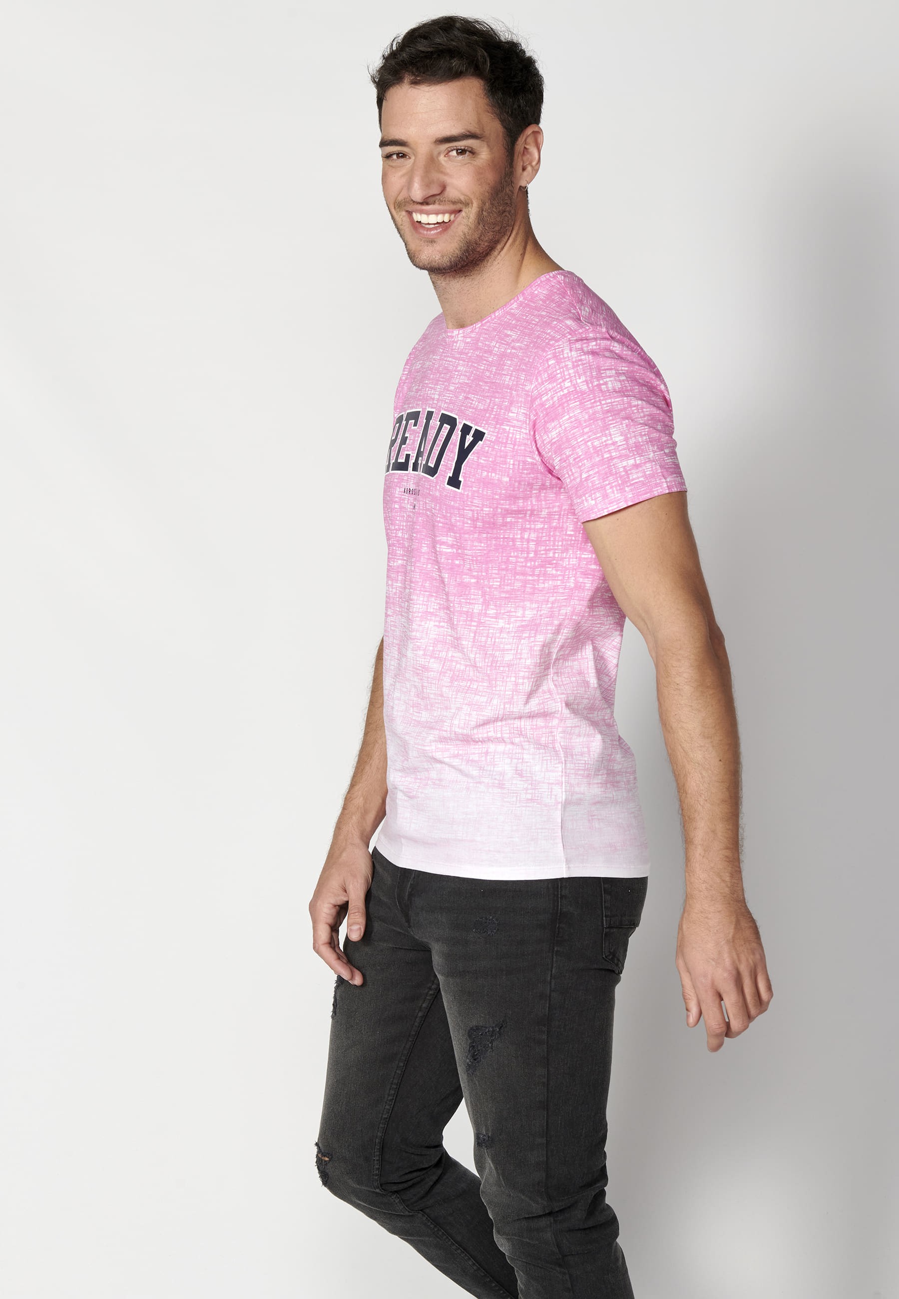 Rosa Kurzarm-T-Shirt aus Baumwolle für Herren