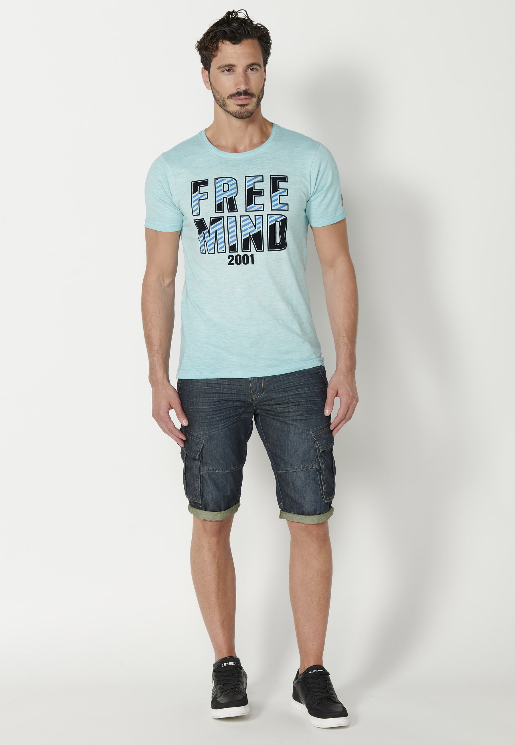 Camiseta manga corta de Algodón color Azul para Hombre