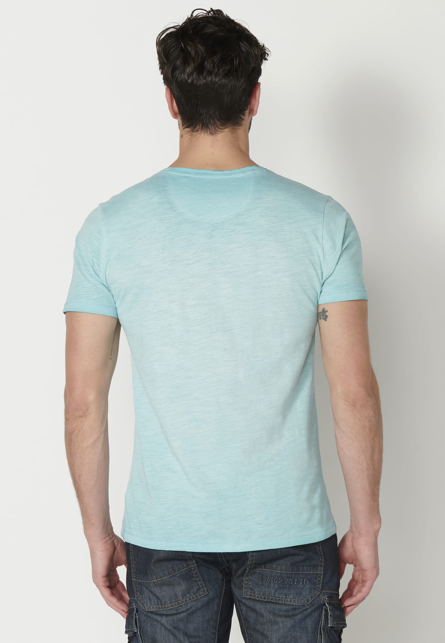 Short-sleeved Blue Cotton T-shirt for Men