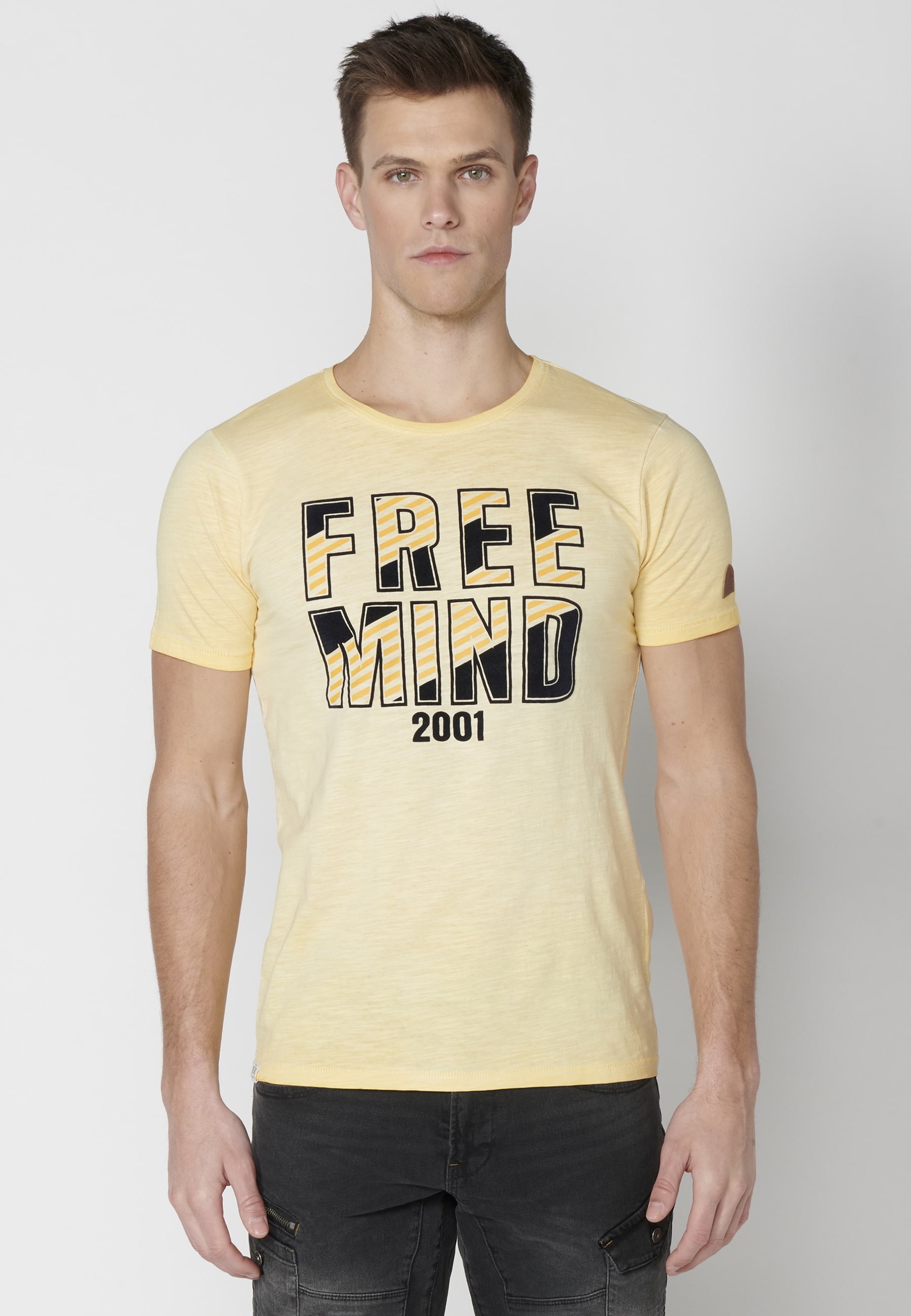 Yellow Cotton Short Sleeve T-shirt for Men