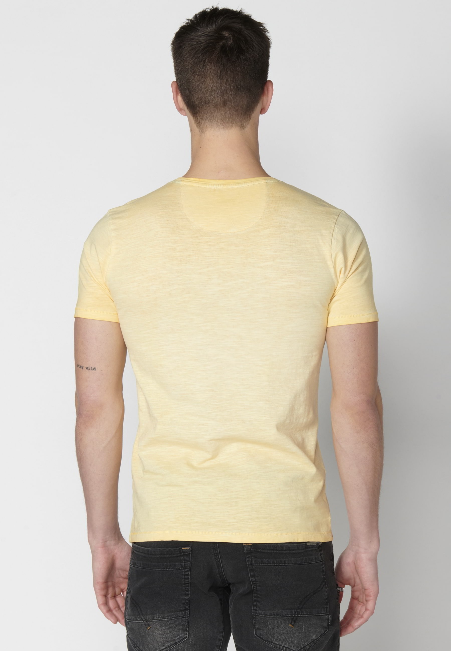 Yellow Cotton Short Sleeve T-shirt for Men