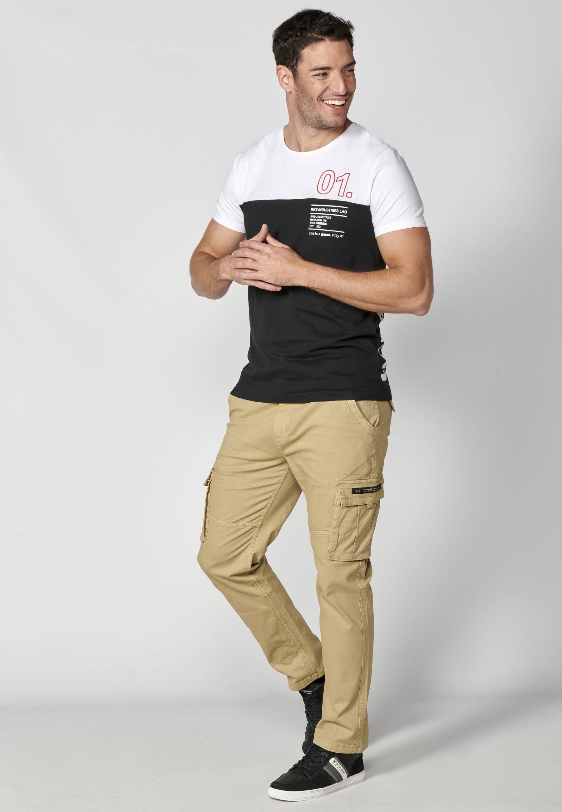 Camiseta de manga corta de Algodón texto en el pecho color Blanco para Hombre