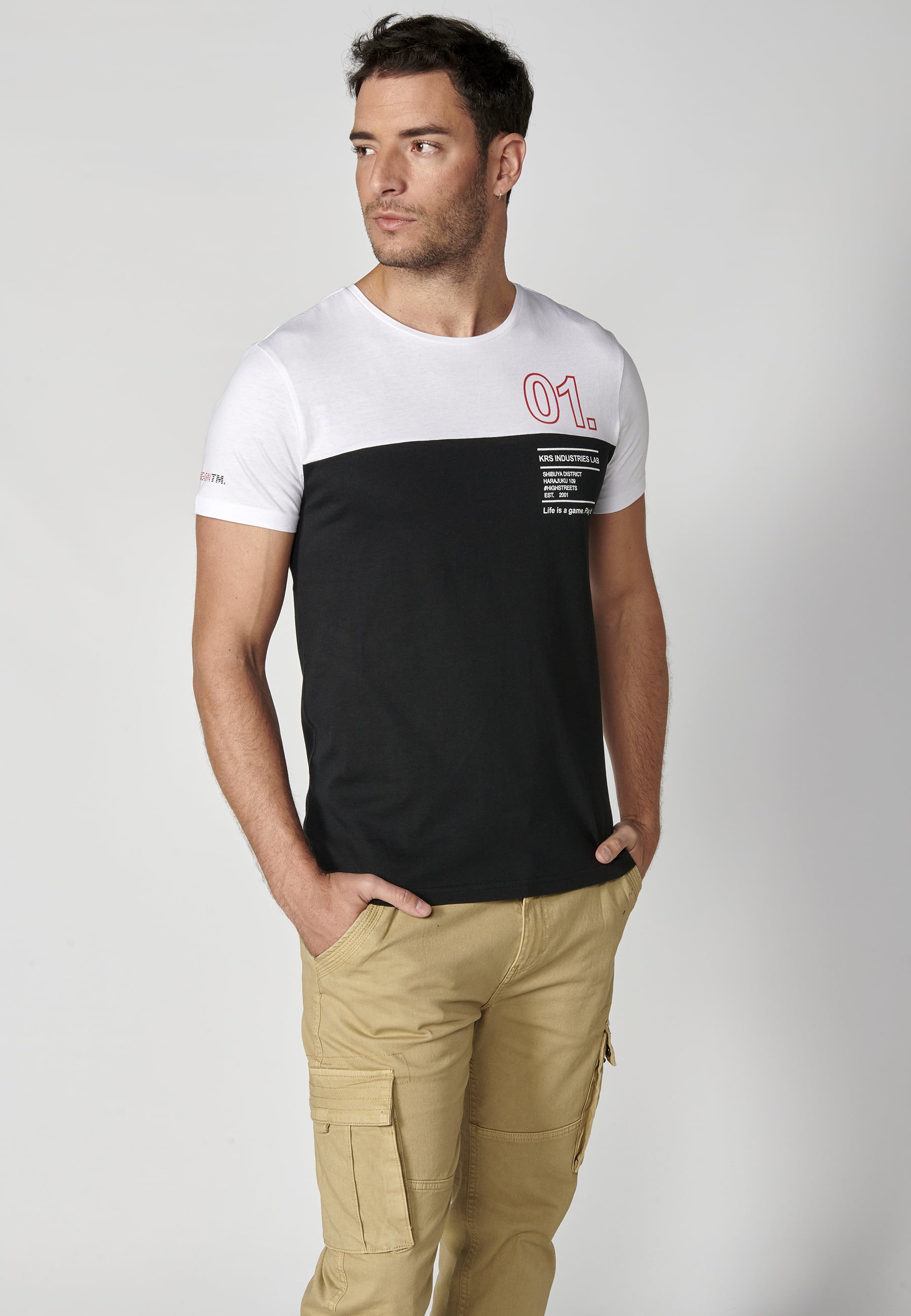 T-shirt blanc à manches courtes en coton avec texte sur la poitrine pour Homme