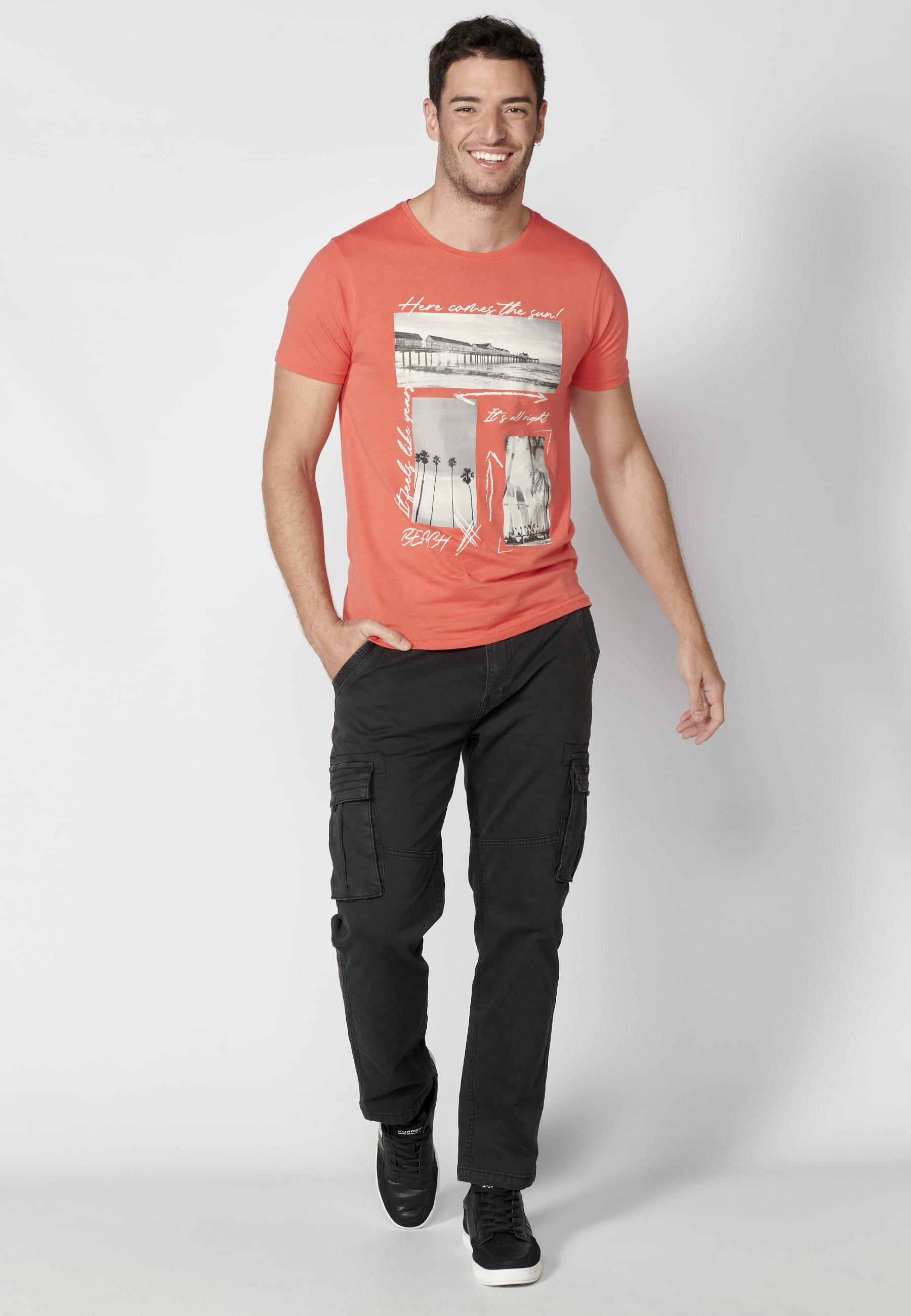 Camiseta manga corta de Algodón con estampado delantero color Rosa para Hombre