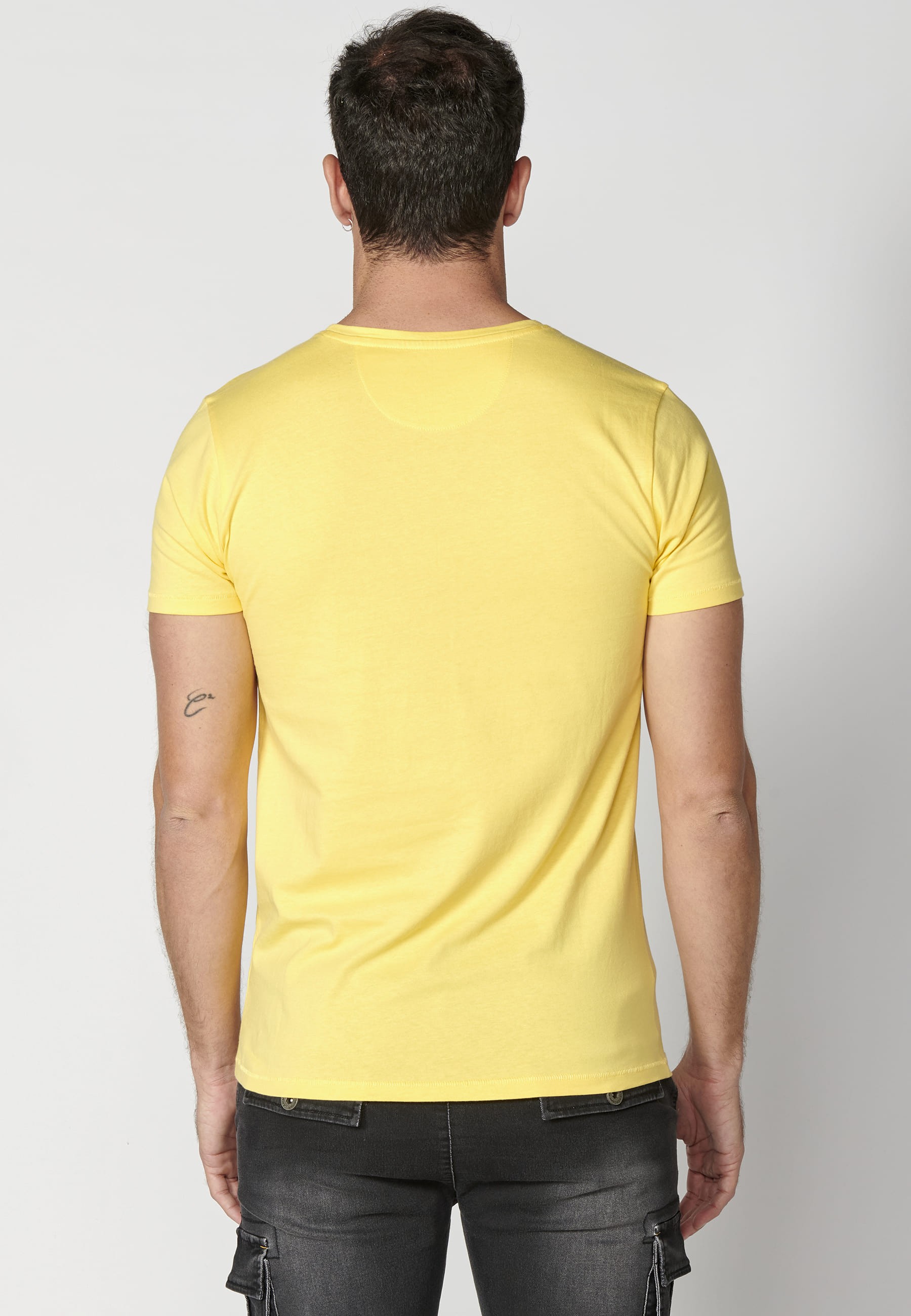 Short-sleeved Cotton T-shirt with Yellow front print for Men