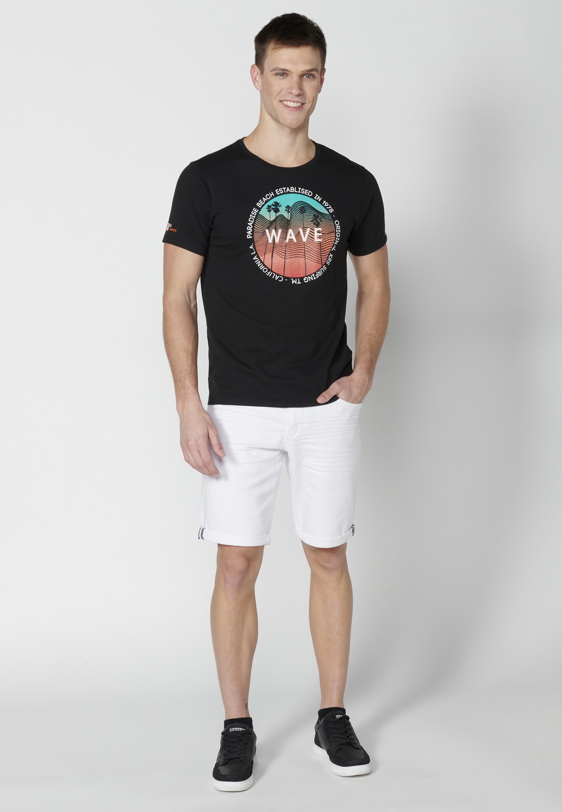 T-shirt à manches courtes en coton noir pour homme