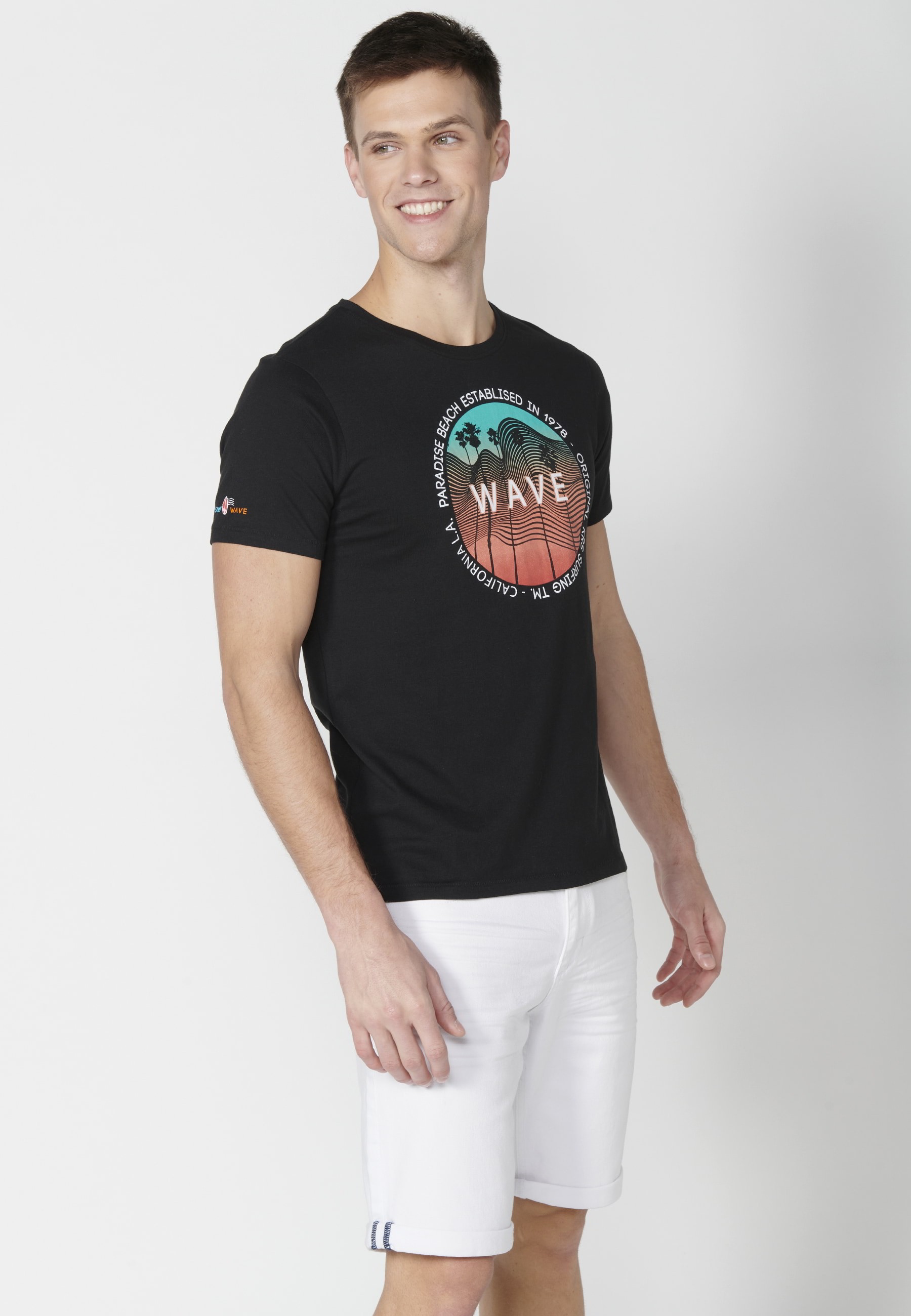 Short-sleeved Black Cotton T-shirt for Men