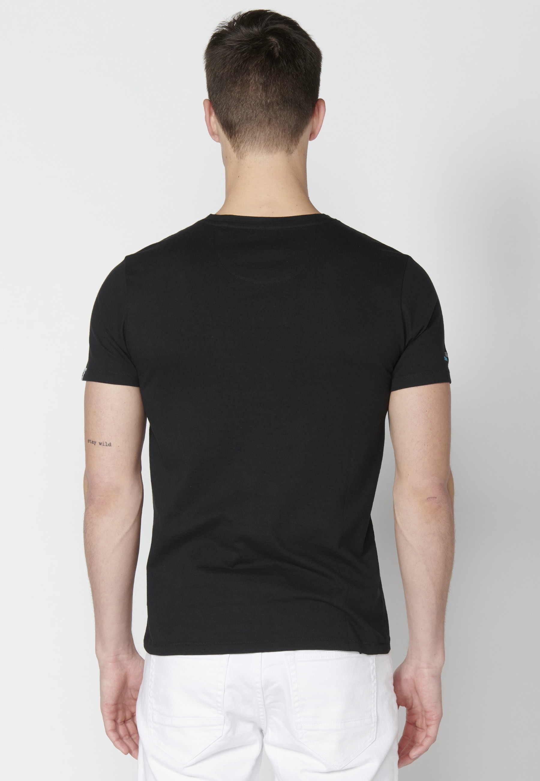 Short-sleeved Black Cotton T-shirt for Men